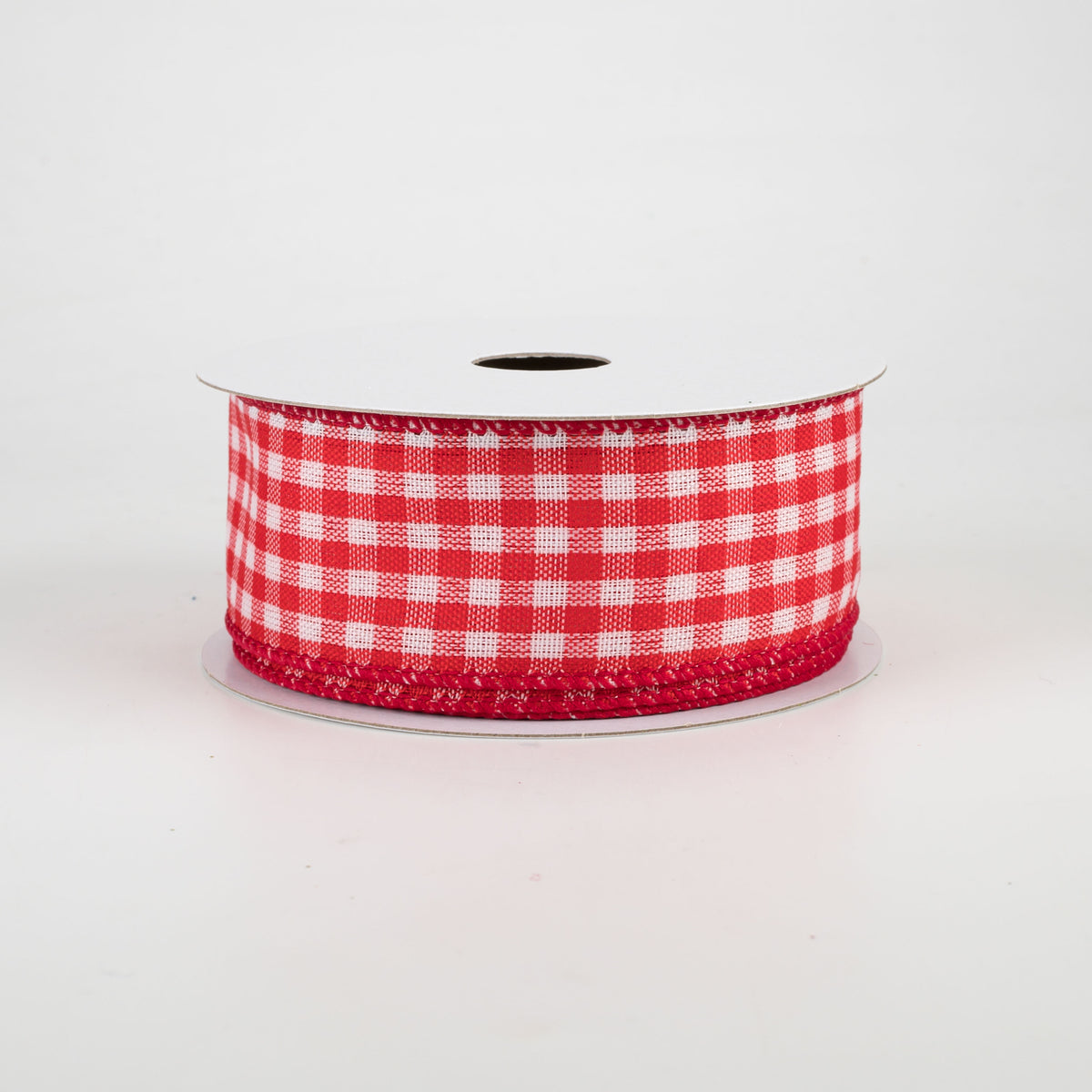 1.5" Woven Mini Buffalo Plaid Ribbon: Red & White (10 Yards)