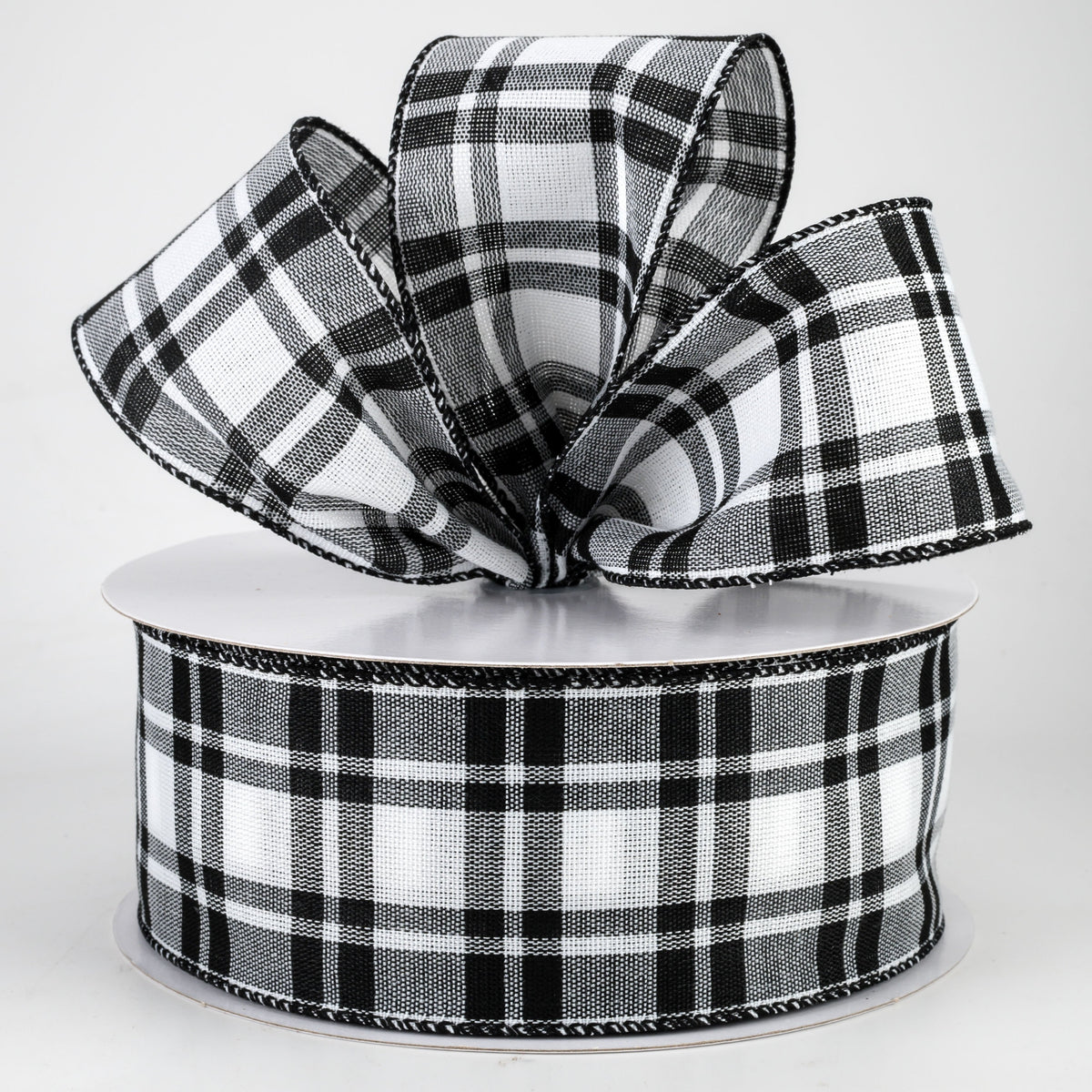 2.5" Woven Plaid Ribbon: White & Black (50 Yards) Lifestyle Photo