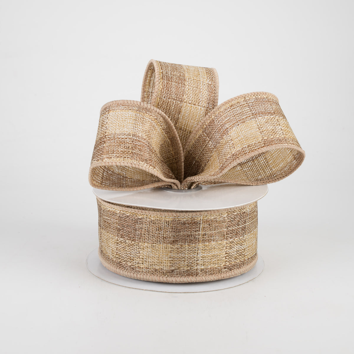 1.5" Woven Royal Burlap Check Ribbon: Brown & Beige (10 Yards) Lifestyle Photo