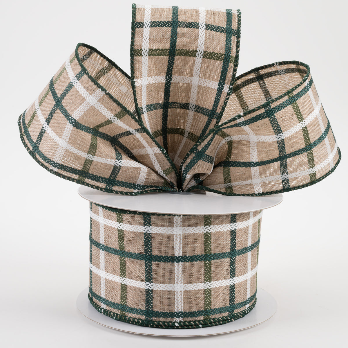 2.5" Woven Trellis Ribbon: White, Moss & Hunter Green on Natura (10 Yards) Lifestyle Photo