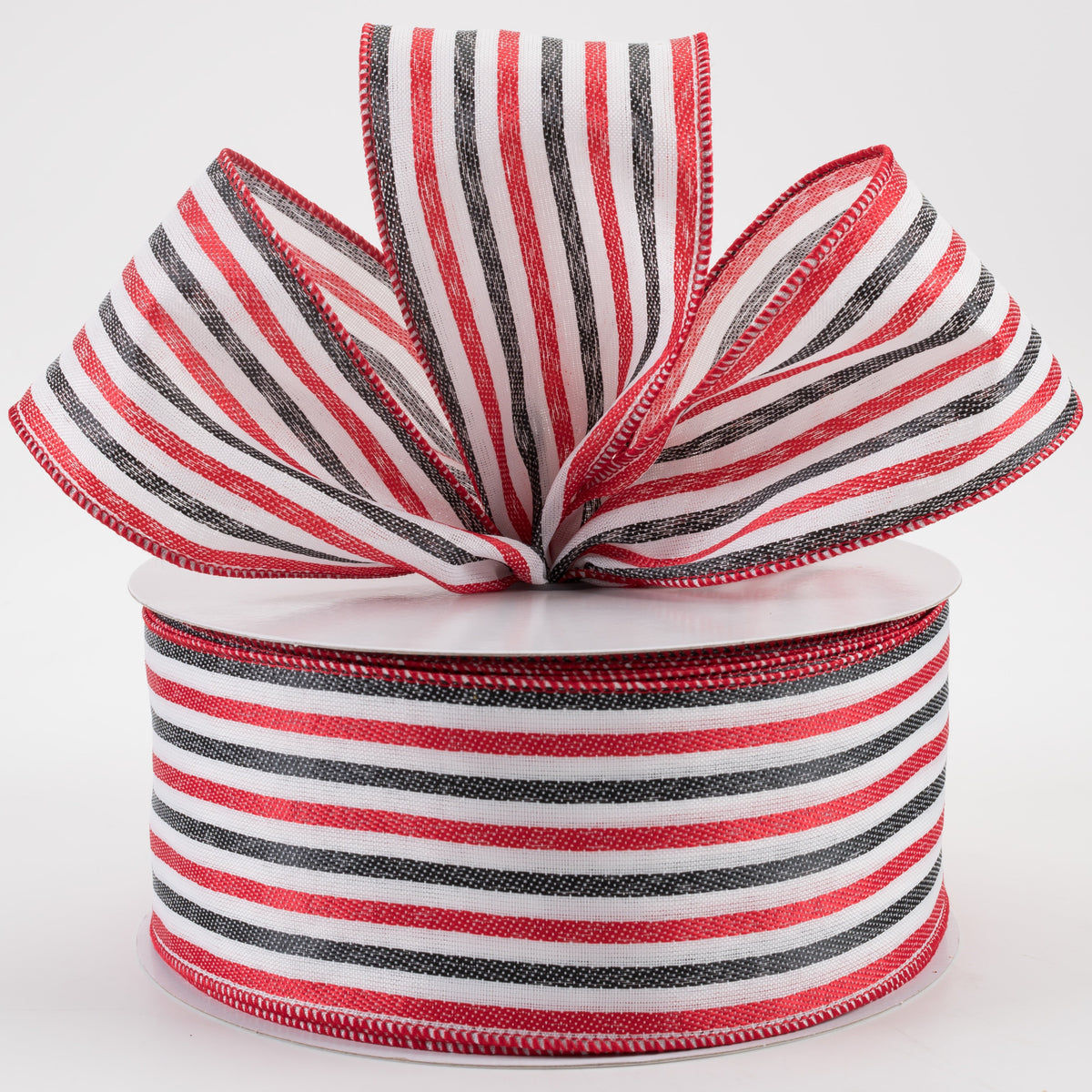 2.5" Woven Vertical Stripe Ribbon: White, Red, Black (50 Yards) Lifestyle Photo