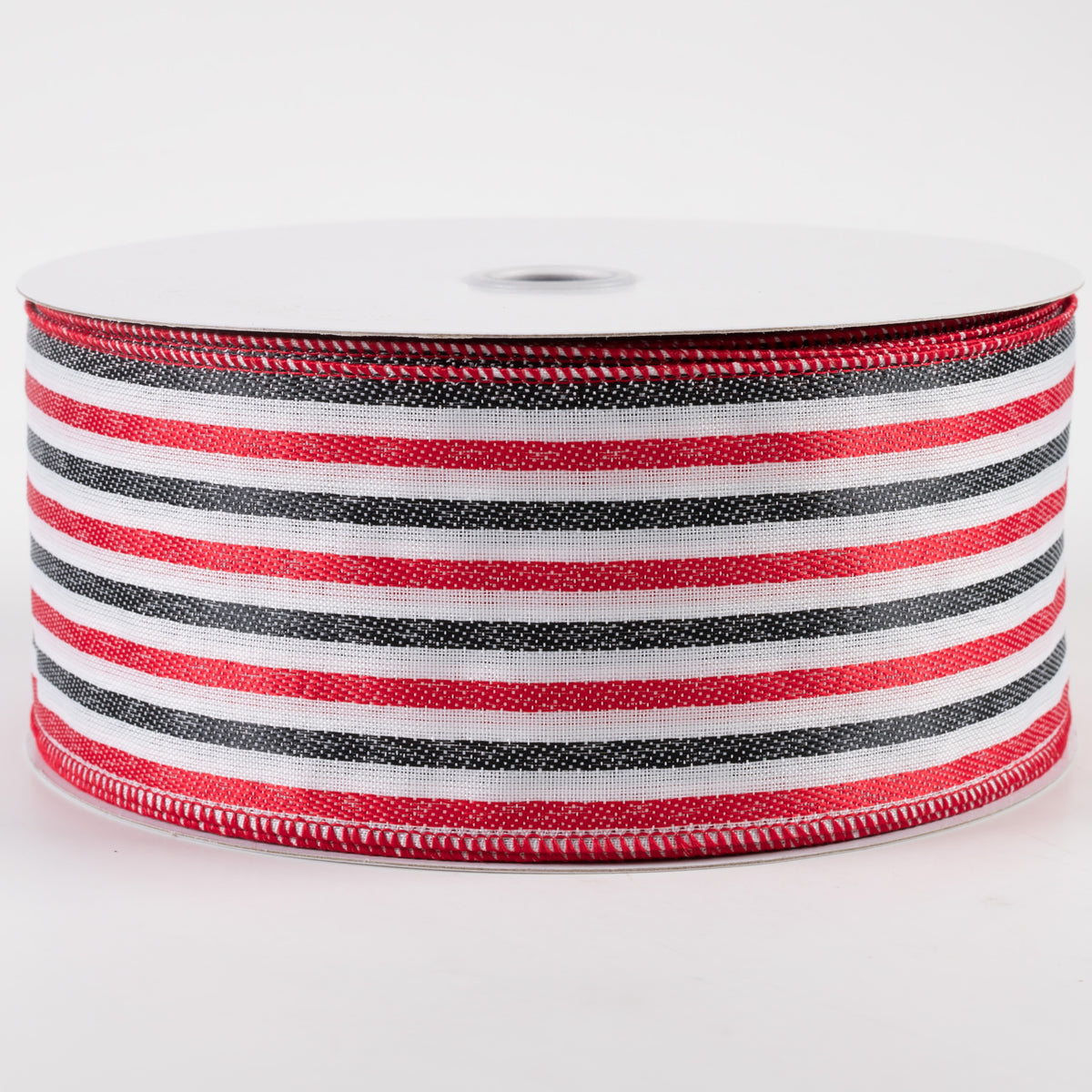 2.5" Woven Vertical Stripe Ribbon: White, Red, Black (50 Yards)