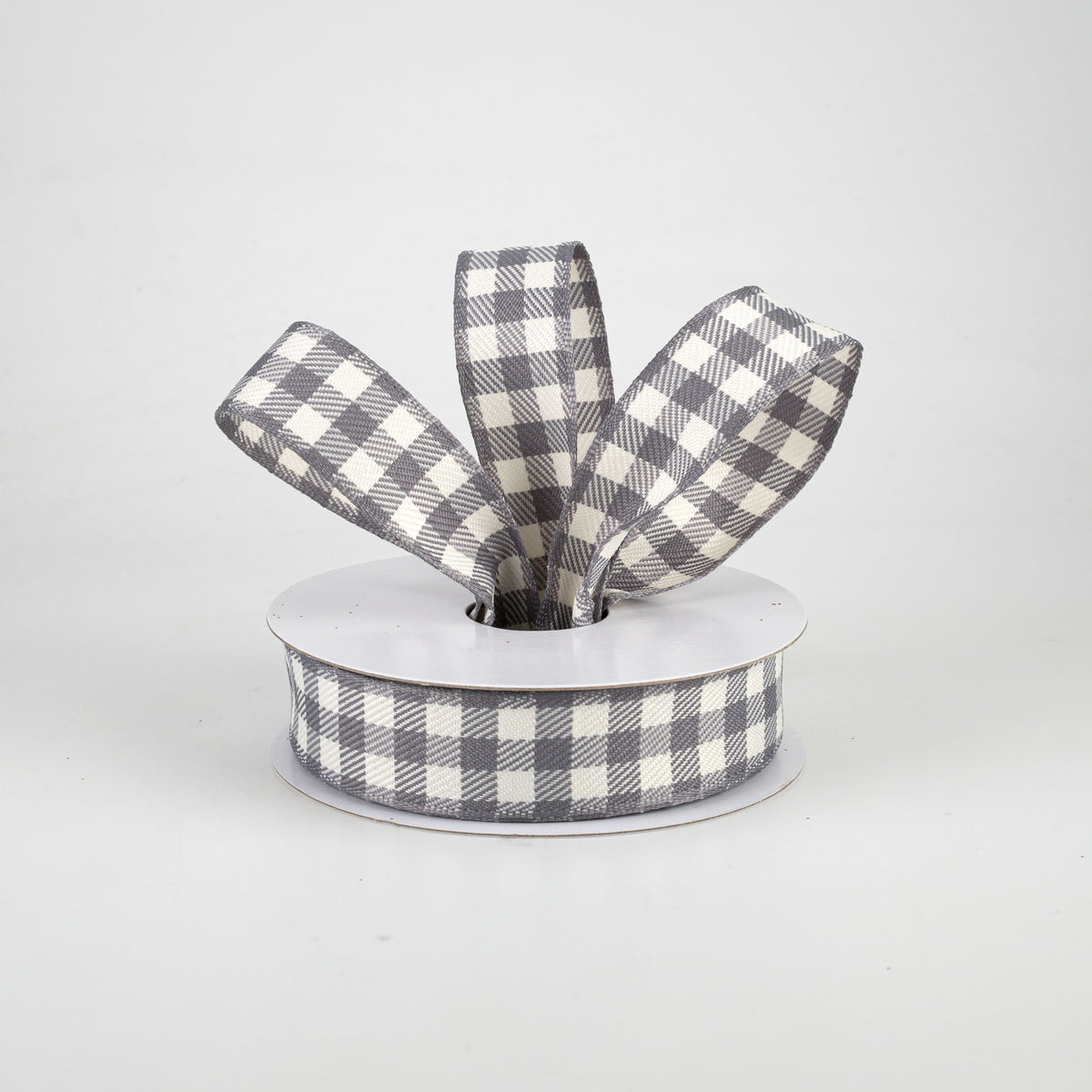 7/8" Woven Wired Buffalo Plaid Ribbon: Grey & White (10 Yards) Lifestyle Photo