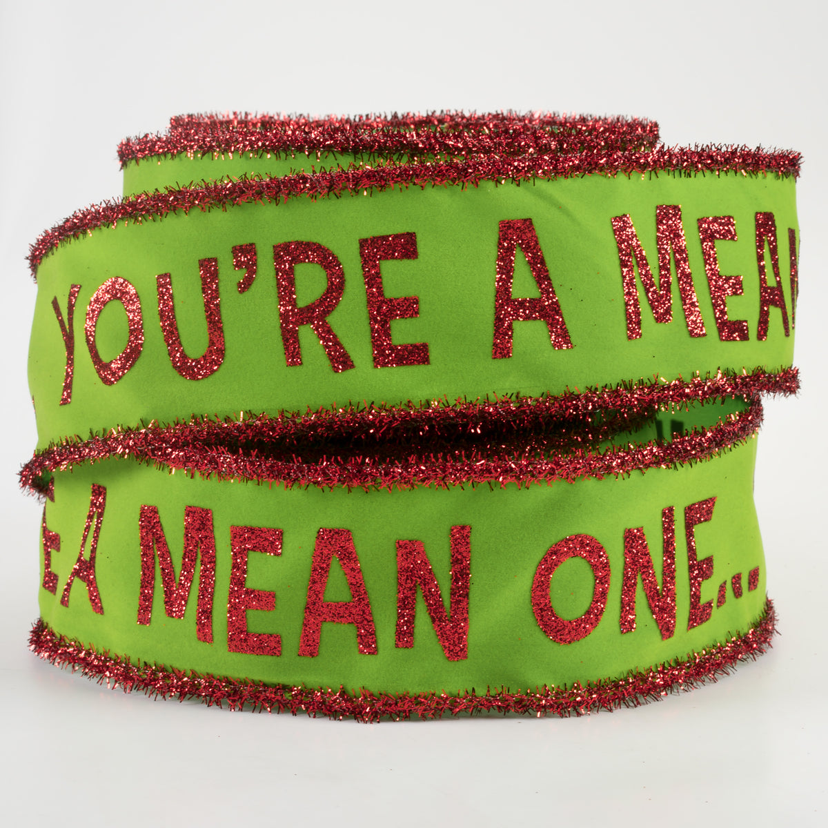 2.5" You're A Mean One Green Monster Ribbon: Tinsel Edge (10 Yards) Lifestyle Photo