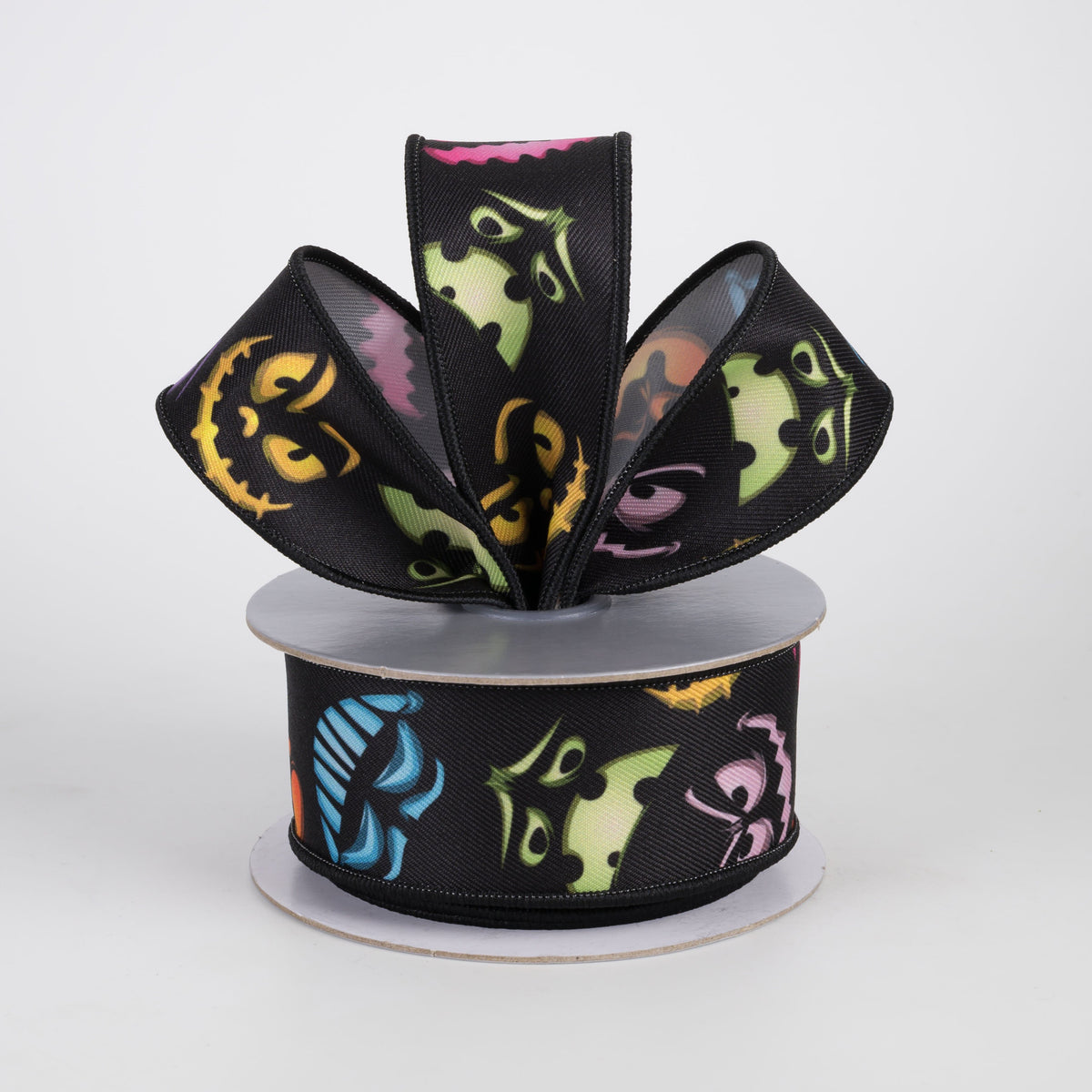 1.5" Brilliance Digital Print Jack-o-Lantern Faces Ribbon (10 Yards) Lifestyle Photo