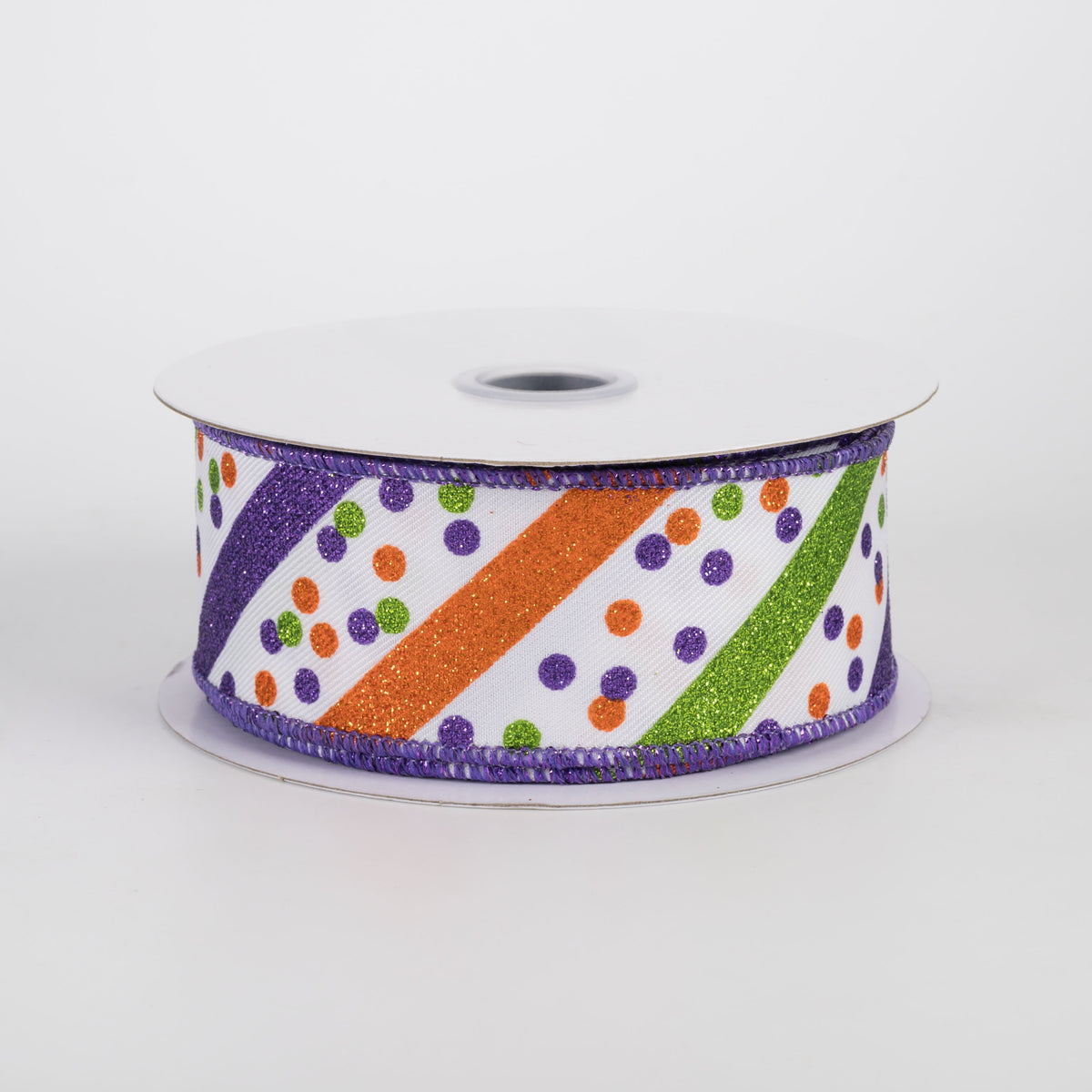 1.5" Diagonal Glitter Stripes & Confetti Dots Ribbon: Bright Halloween (10 Yards) Item Number: RGF1992ES