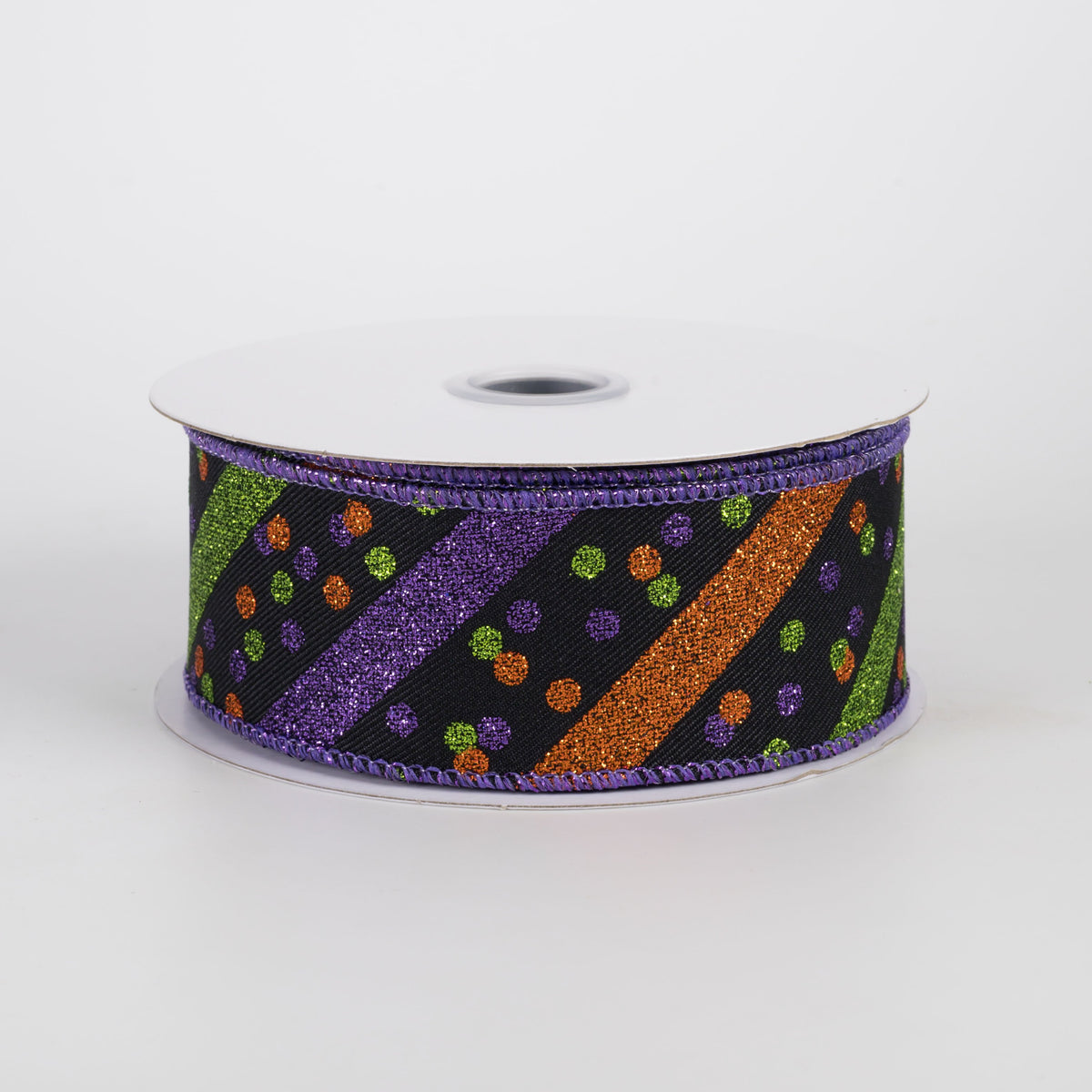 1.5" Diagonal Glitter Stripes & Confetti Dots Ribbon: Halloween (10 Yards) Item Number: RGF1992YR