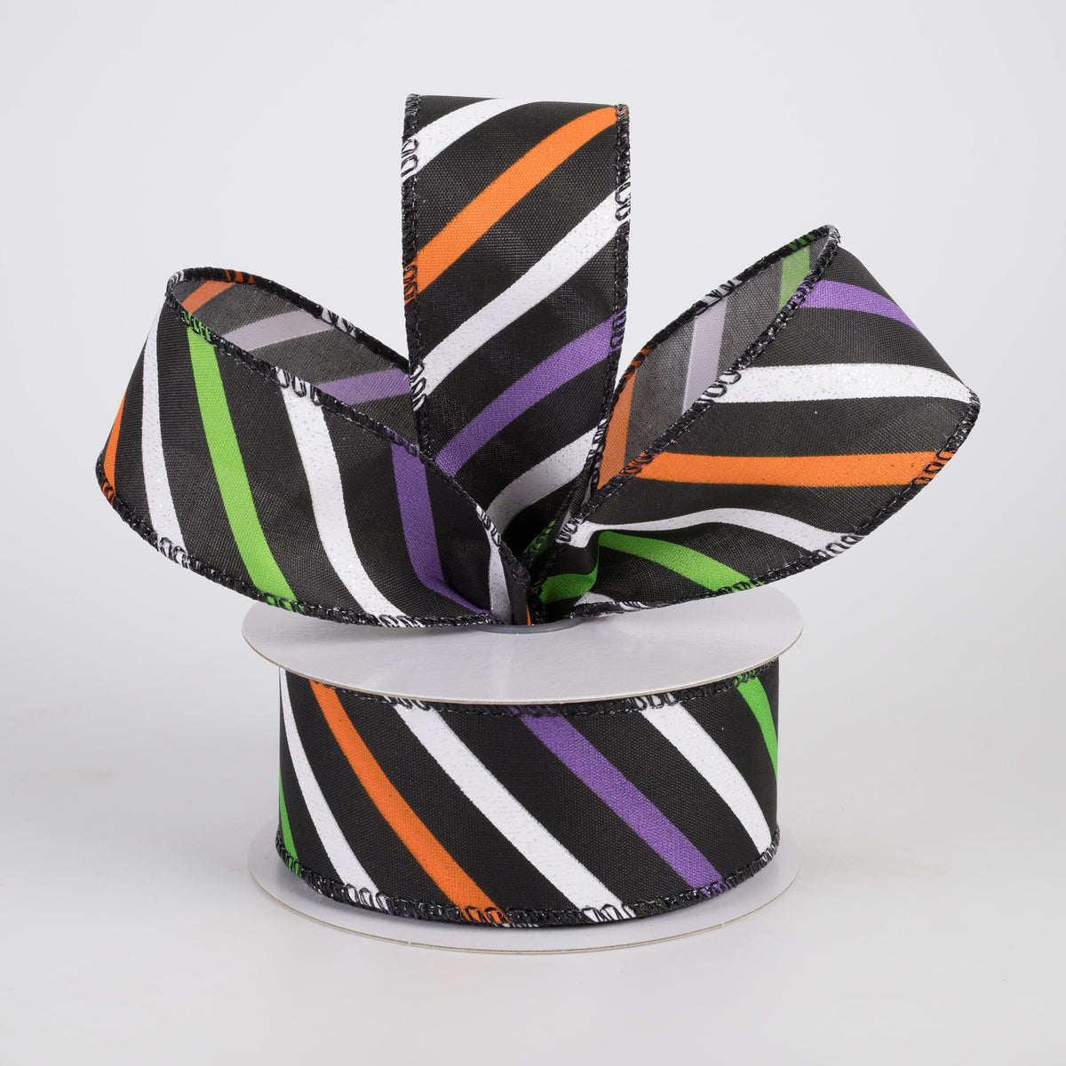 1.5" Diagonal Halloween Stripes Ribbon: Black (10 Yards) Lifestyle Photo