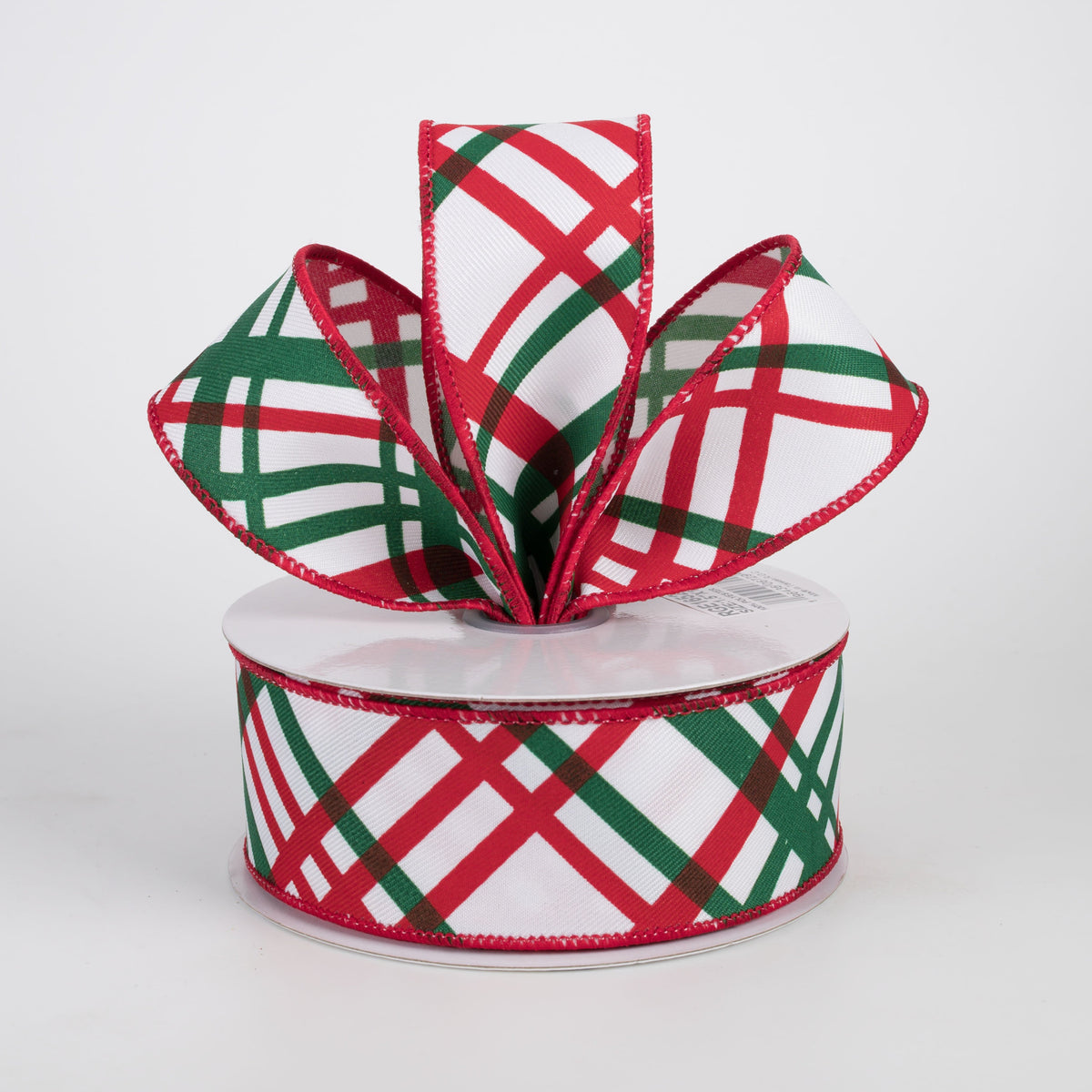 1.5" Diagonal Windowpane Plaid Ribbon: White, Red & Emerald (10 Yards) Lifestyle Photo
