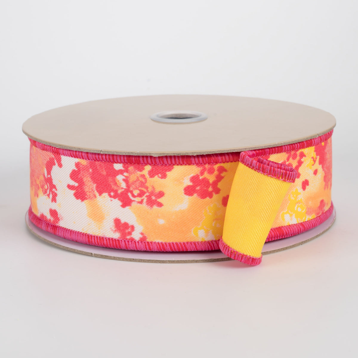 1.5" Double Sided Fused Abstract Print Ribbon: Hot Pink & Yellow (10 Yards) Item Number: LX331121