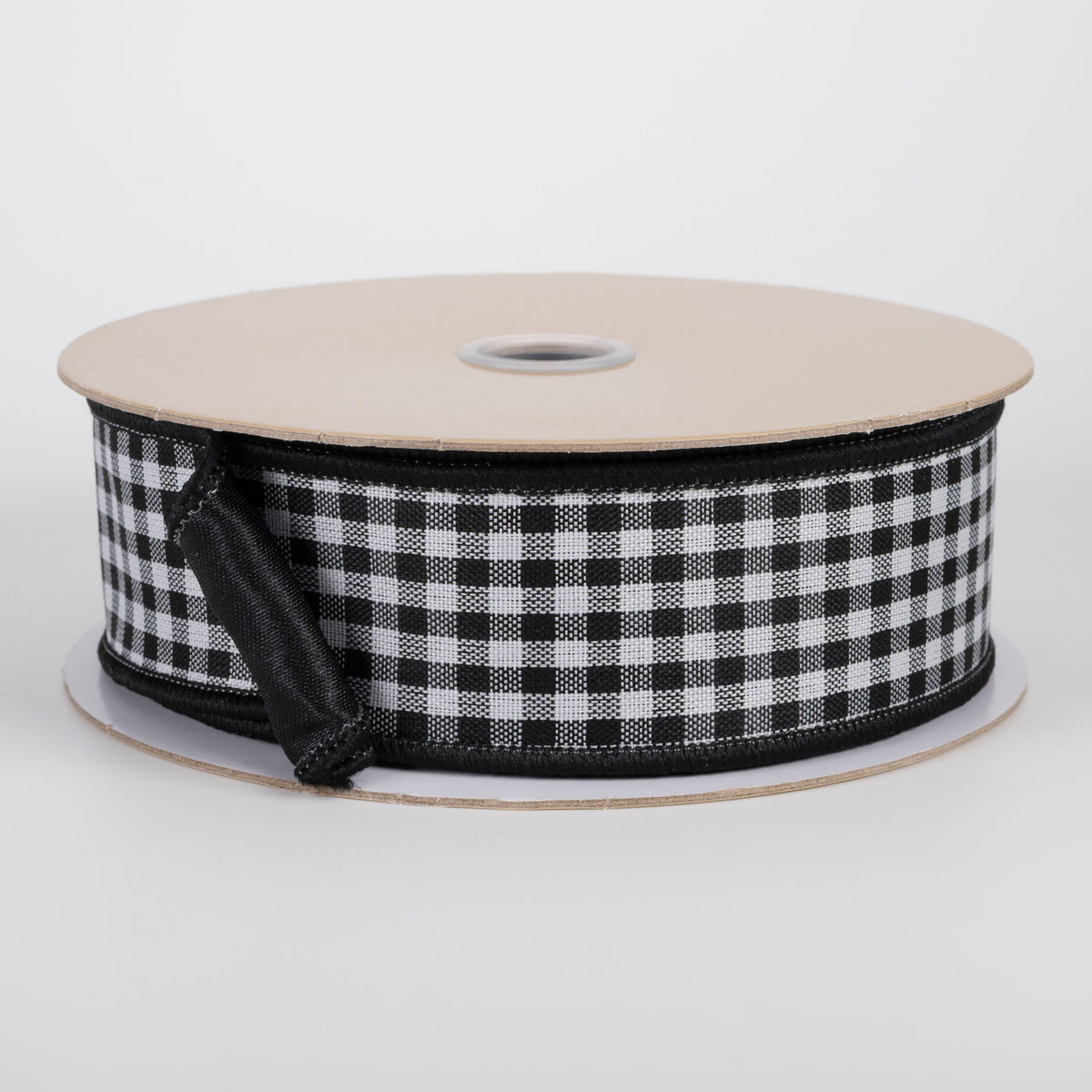 1.5" Double Sided Fused Check & Satin Ribbon: Black & White (10 Yards) Item Number: LX601702