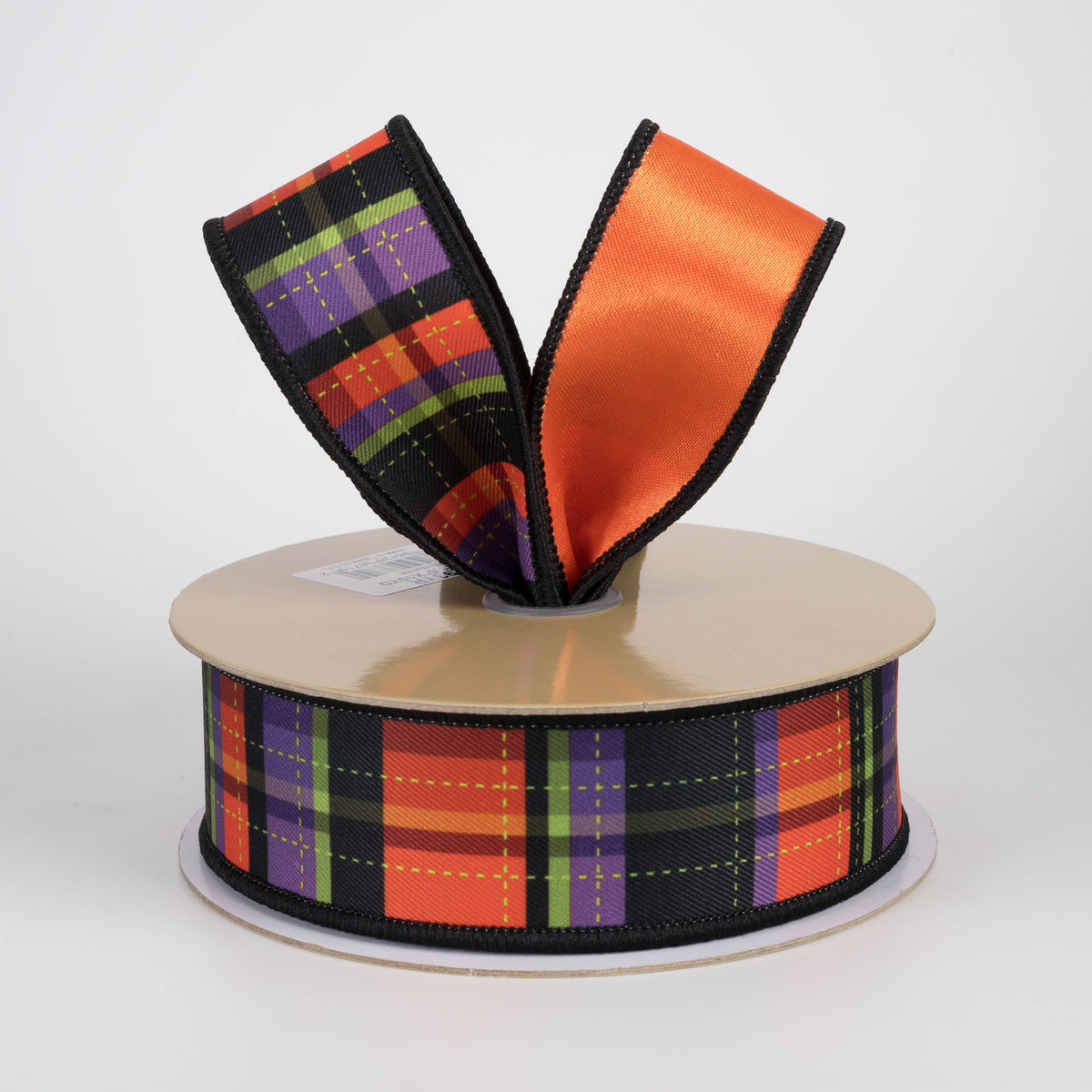 1.5" Double Sided Fused Dashed Plaid Ribbon: Halloween (10 Yards) Lifestyle Photo