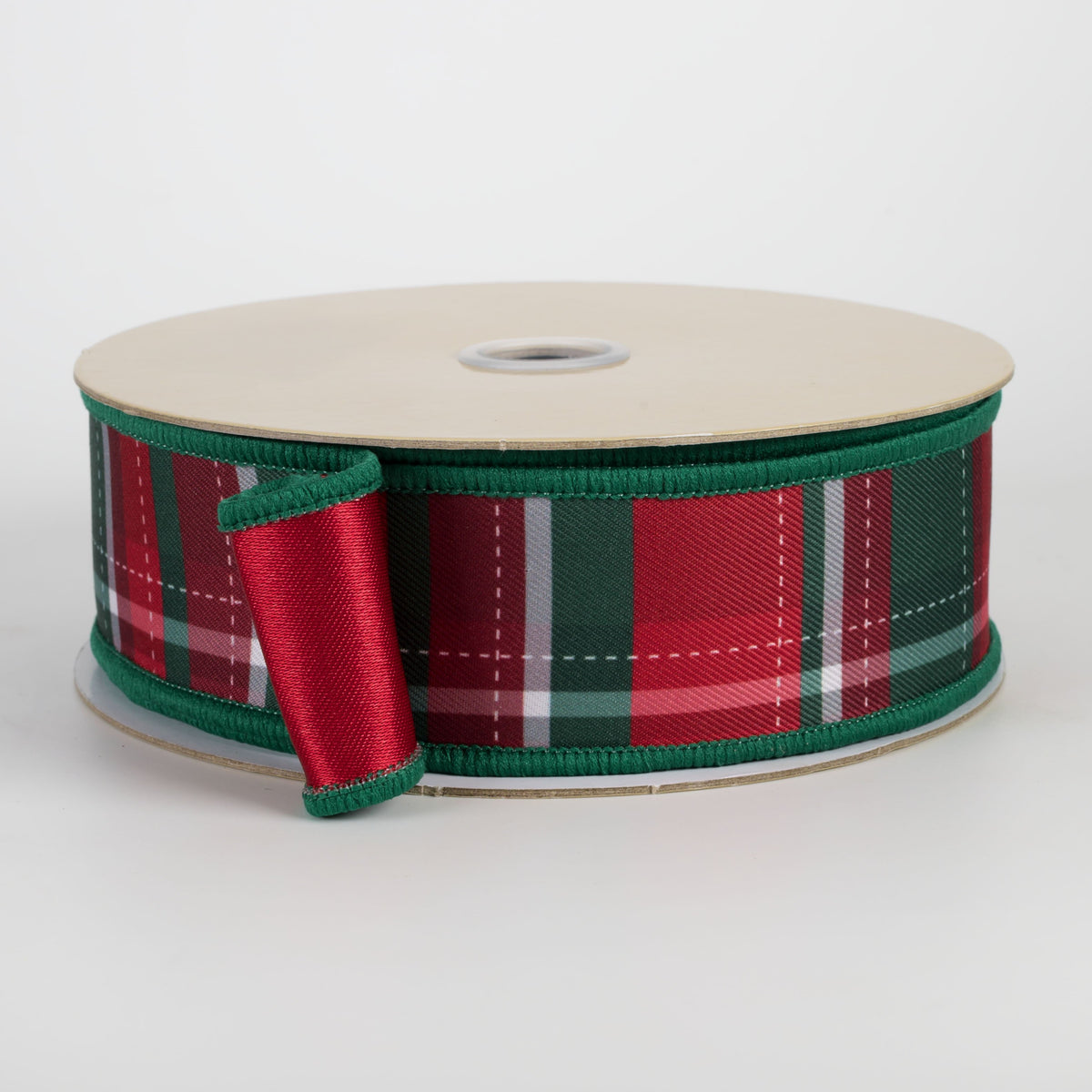 1.5" Double Sided Fused Dashed Plaid Ribbon: Traditional Christmas (10 Yards) Item Number: LX128467