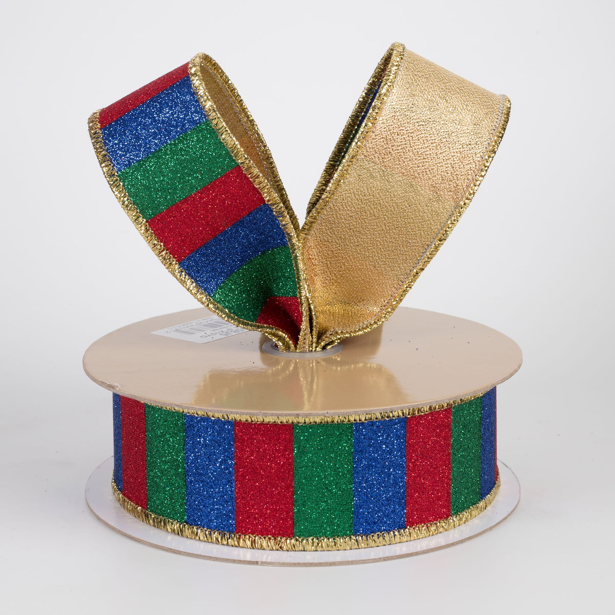 1.5" Double Sided Fused Glitter Stripes Ribbon: Preppy Christmas (10 Yards) Lifestyle Photo