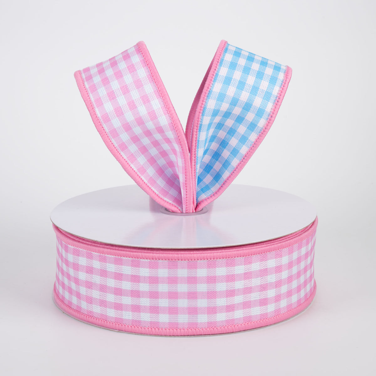 1.5" Double Sided Gingham Check Ribbon: Pink & Blue (10 Yards) Lifestyle Photo