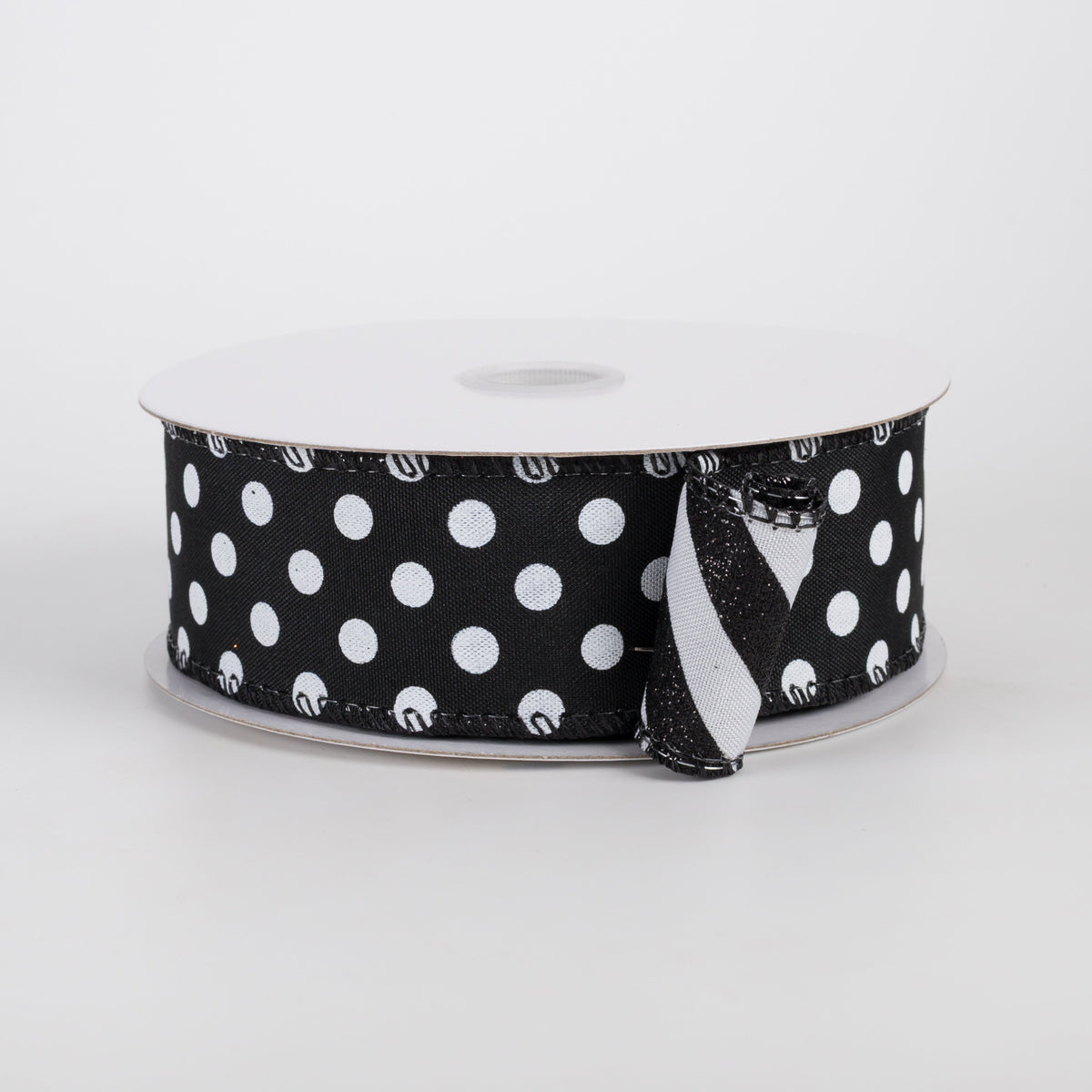 1.5" Double Sided Satin Dots & Glitter Candy Cane Stripes Ribbon: Black & White (10 Yards) Item Number: D73582-09-20