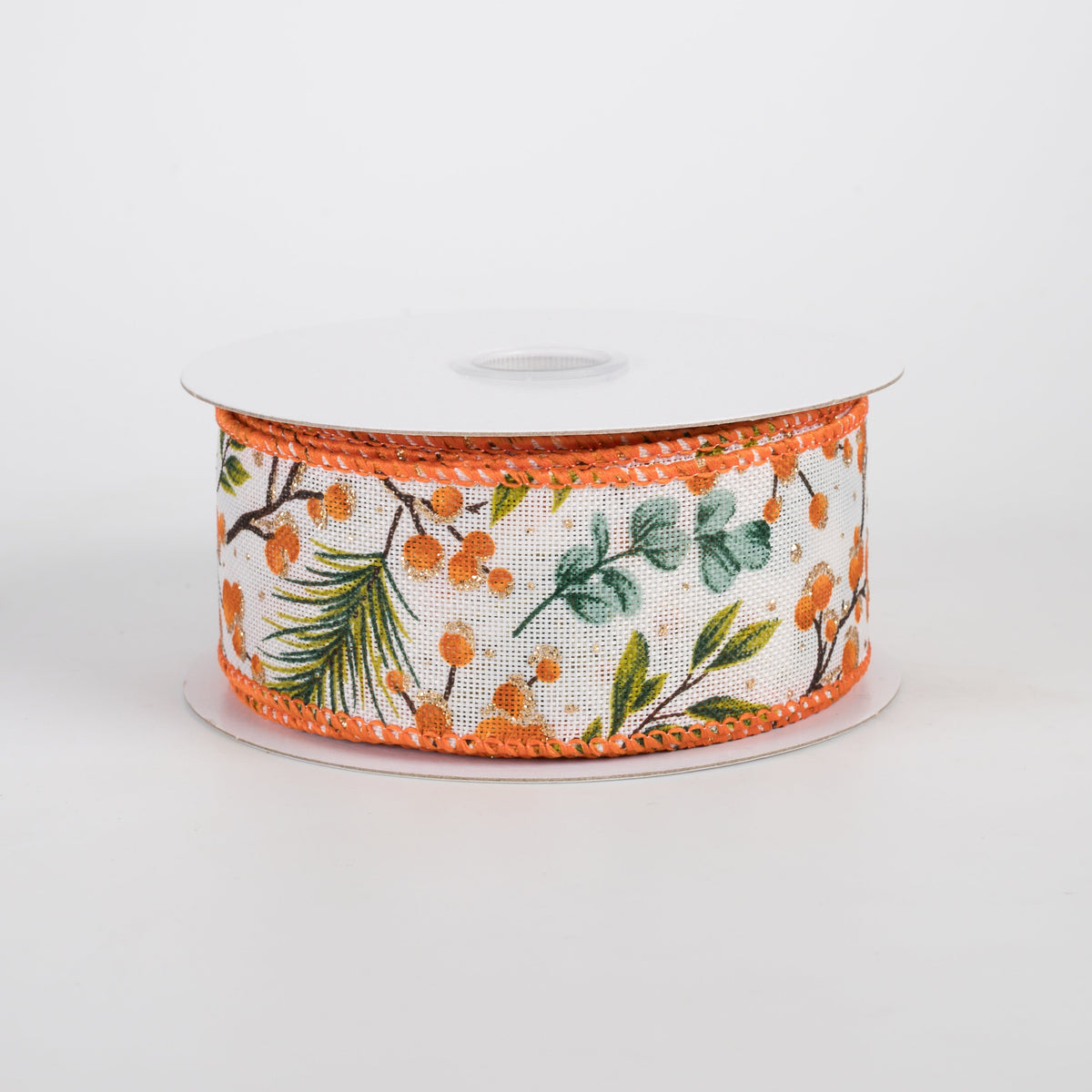 1.5" Fall Eucalyptus Foliage & Rust Berries Ribbon (10 Yards) Item Number: 61602-09-19