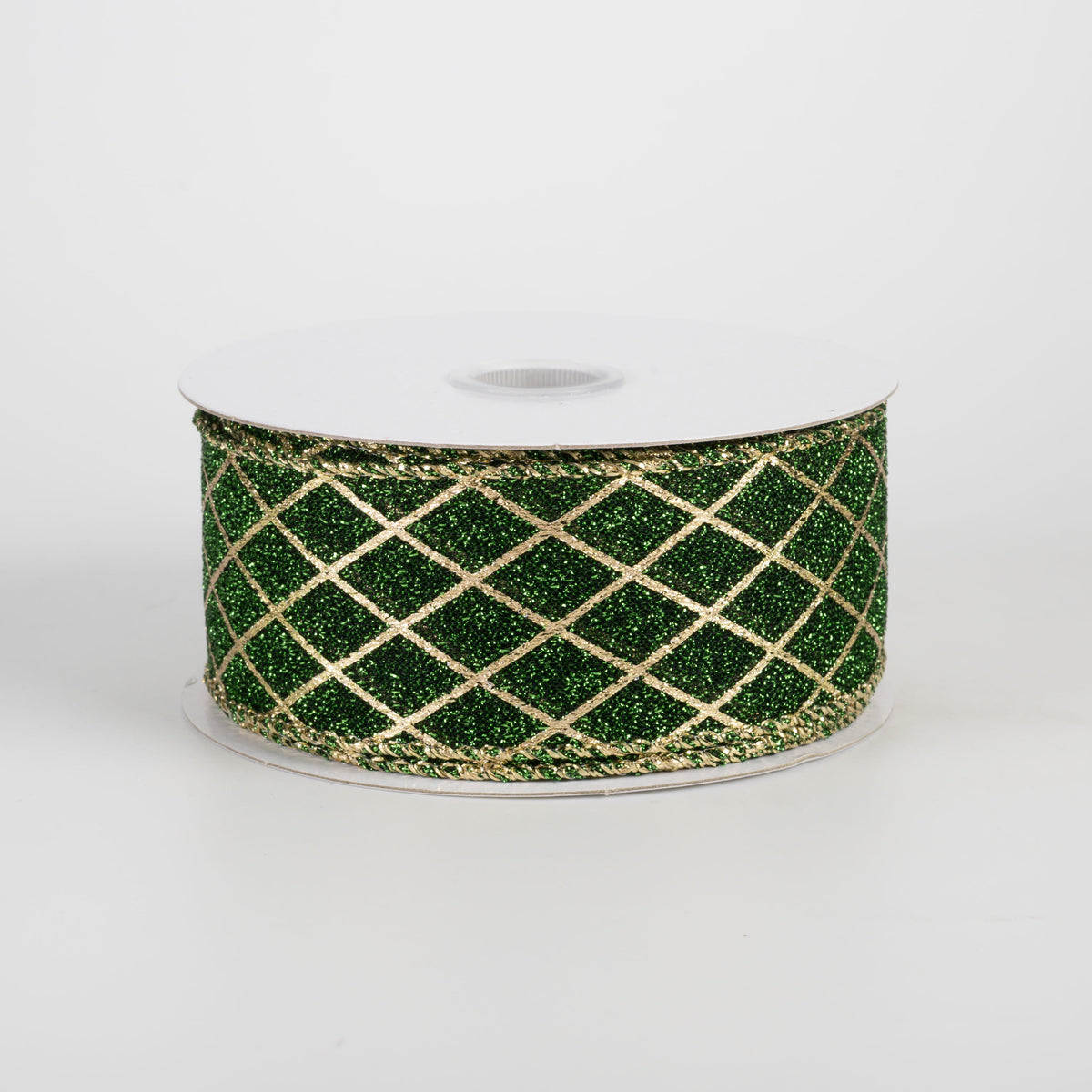 1.5" Fuzzy Metallic Gold Harlequin Diamond Lines Ribbon: Green (10 Yards) Item Number: 71668-09-29