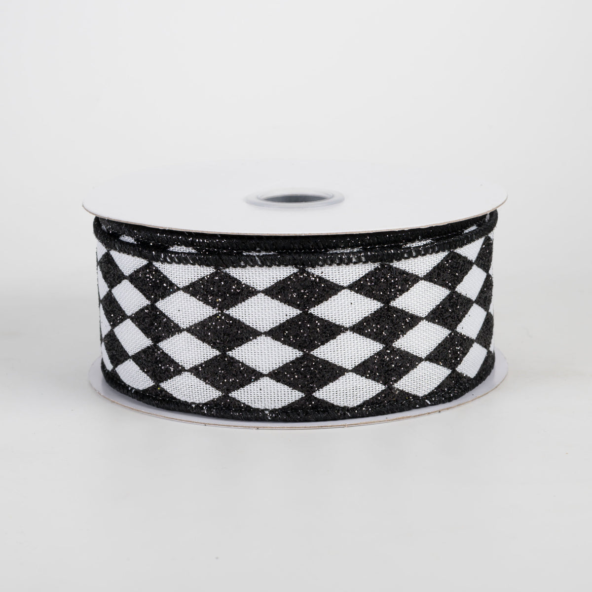 1.5" Glitter Harlequin Ribbon: Black on White (10 Yards) Item Number: RGH1440L6