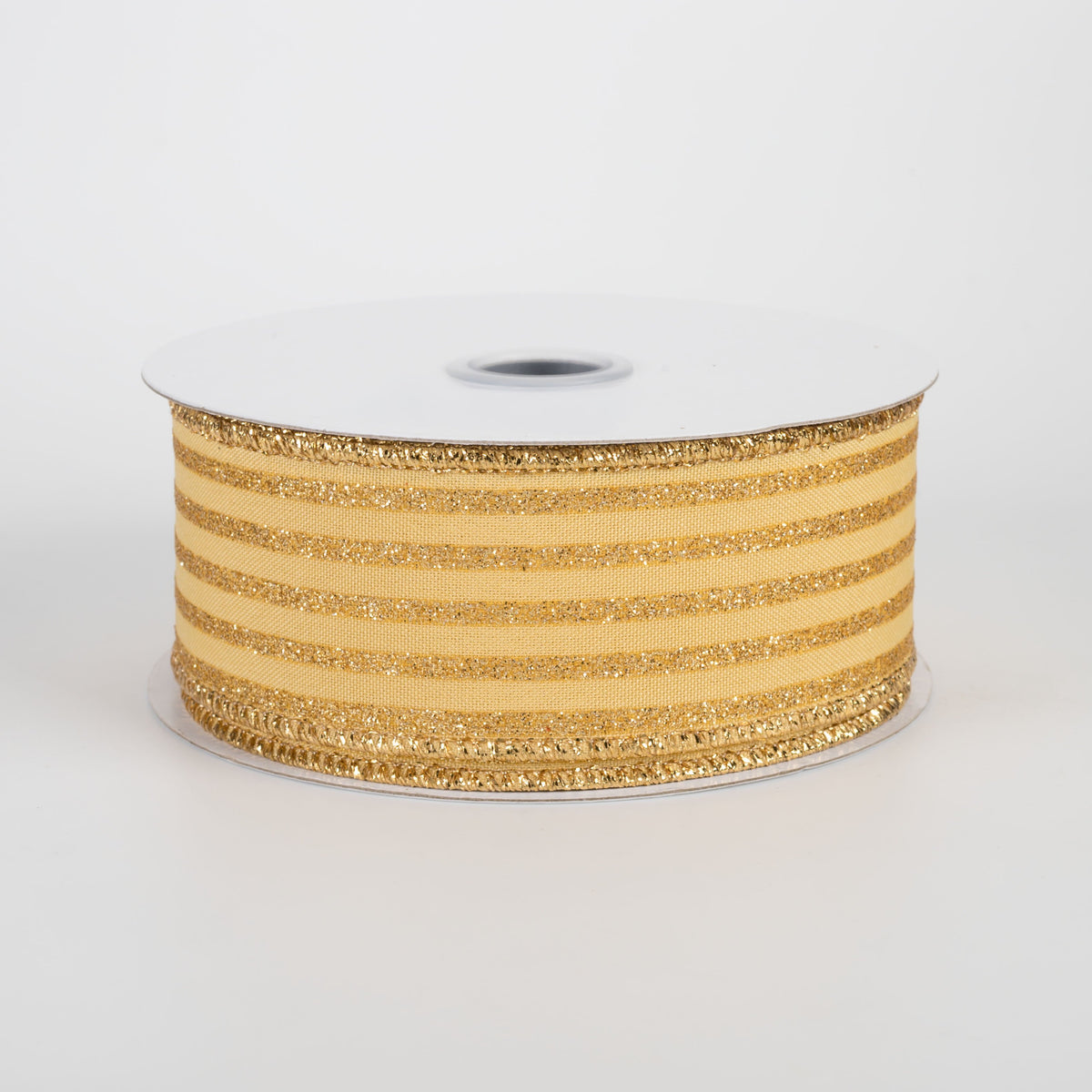 1.5" Glitter Vertical Stripe Ribbon: Gold on Mustard (10 Yards) Item Number: RGF1970LA
