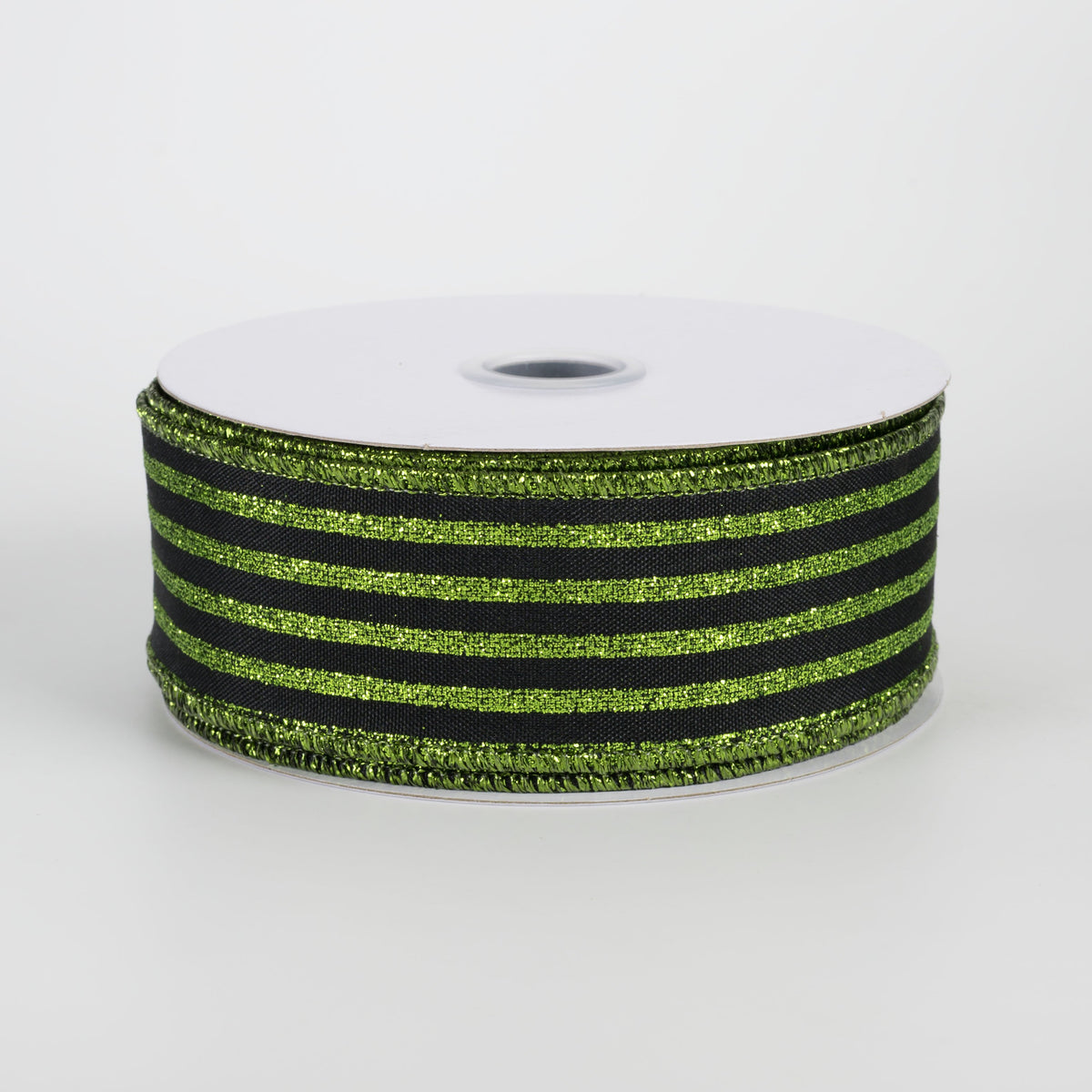 1.5" Glitter Vertical Stripe Ribbon: Lime Green on Black (10 Yards) Item Number: RGF1970YT