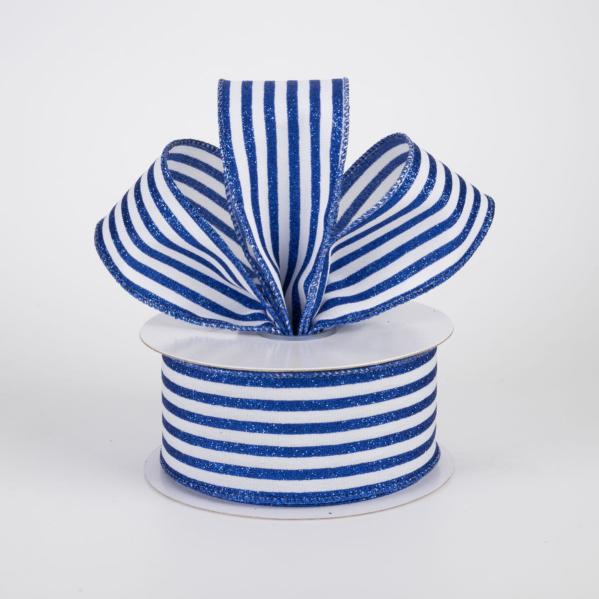 1.5" Glitter Vertical Stripe Ribbon: Royal on White (10 Yards) Lifestyle Photo