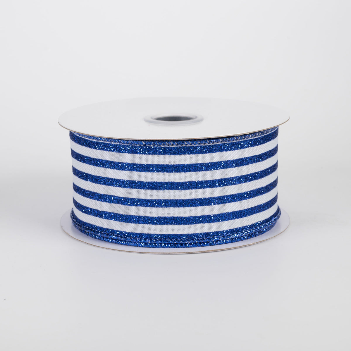 1.5" Glitter Vertical Stripe Ribbon: Royal on White (10 Yards) Item Number: RGF1970WR