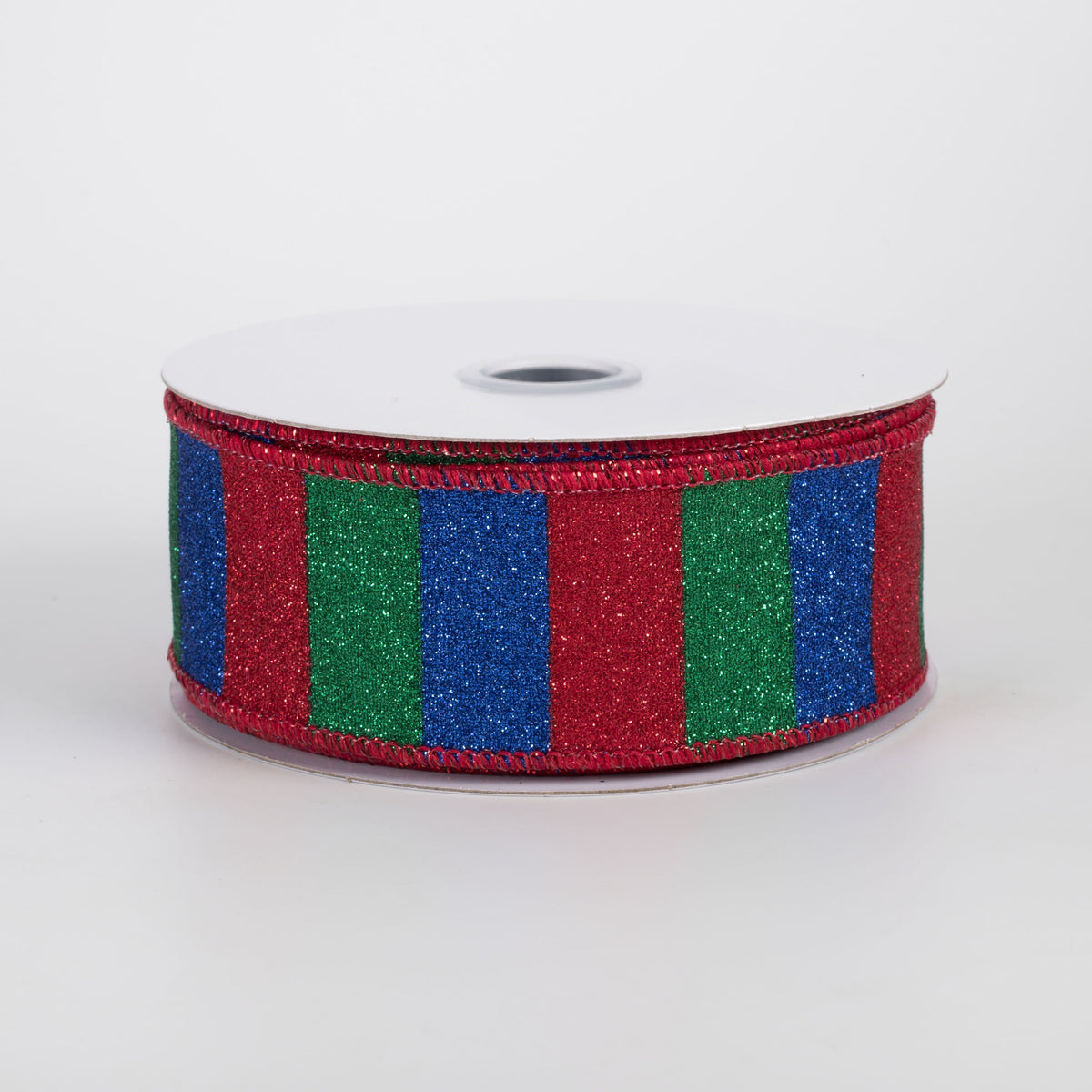 1.5" Horizontal Glitter Stripes Ribbon: Red, Blue & Green (10 Yards) Item Number: RGF1618J5