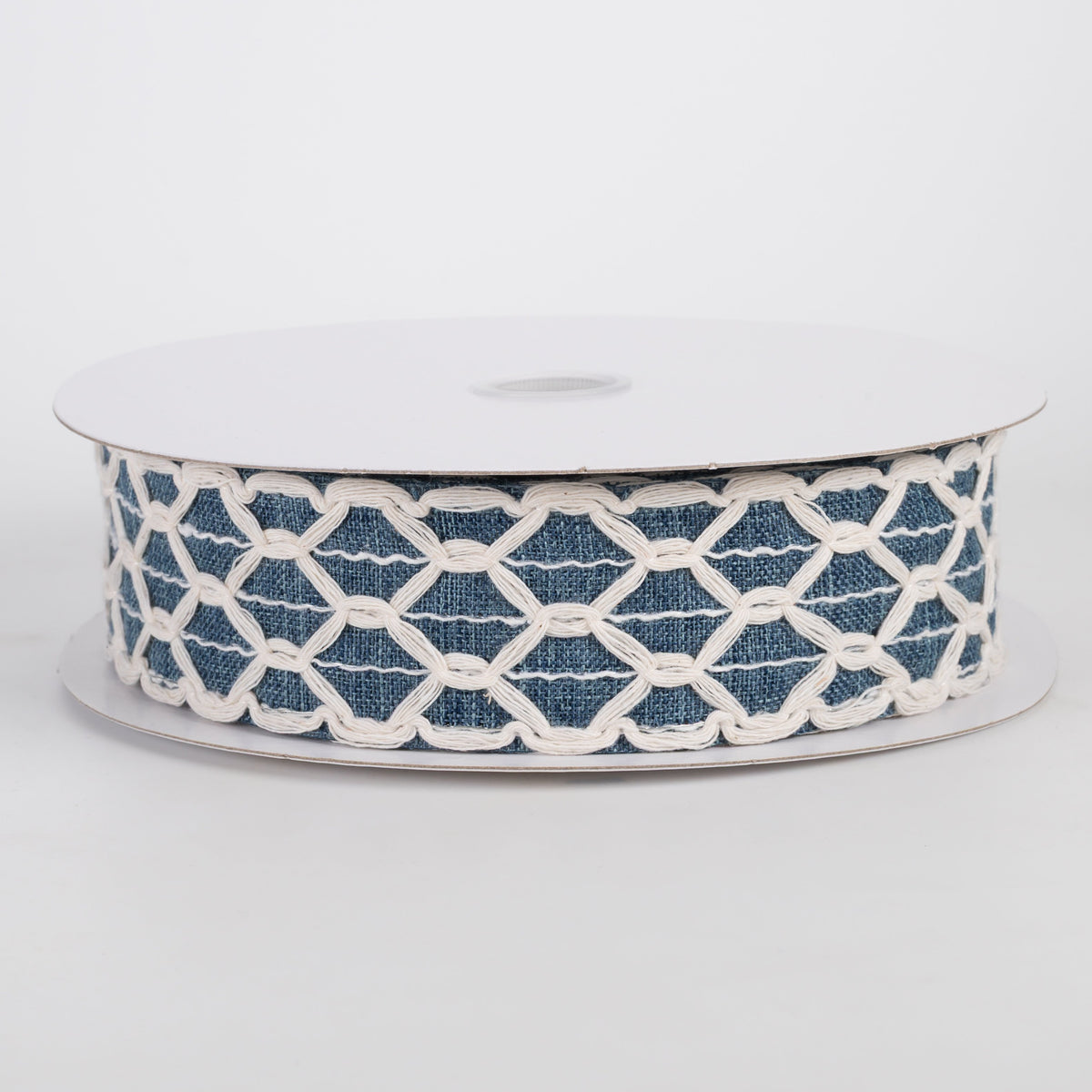1.5" Ivory Scalloped Weave on Linen Ribbon: Denim (10 Yards) Item Number: 41538-09-05