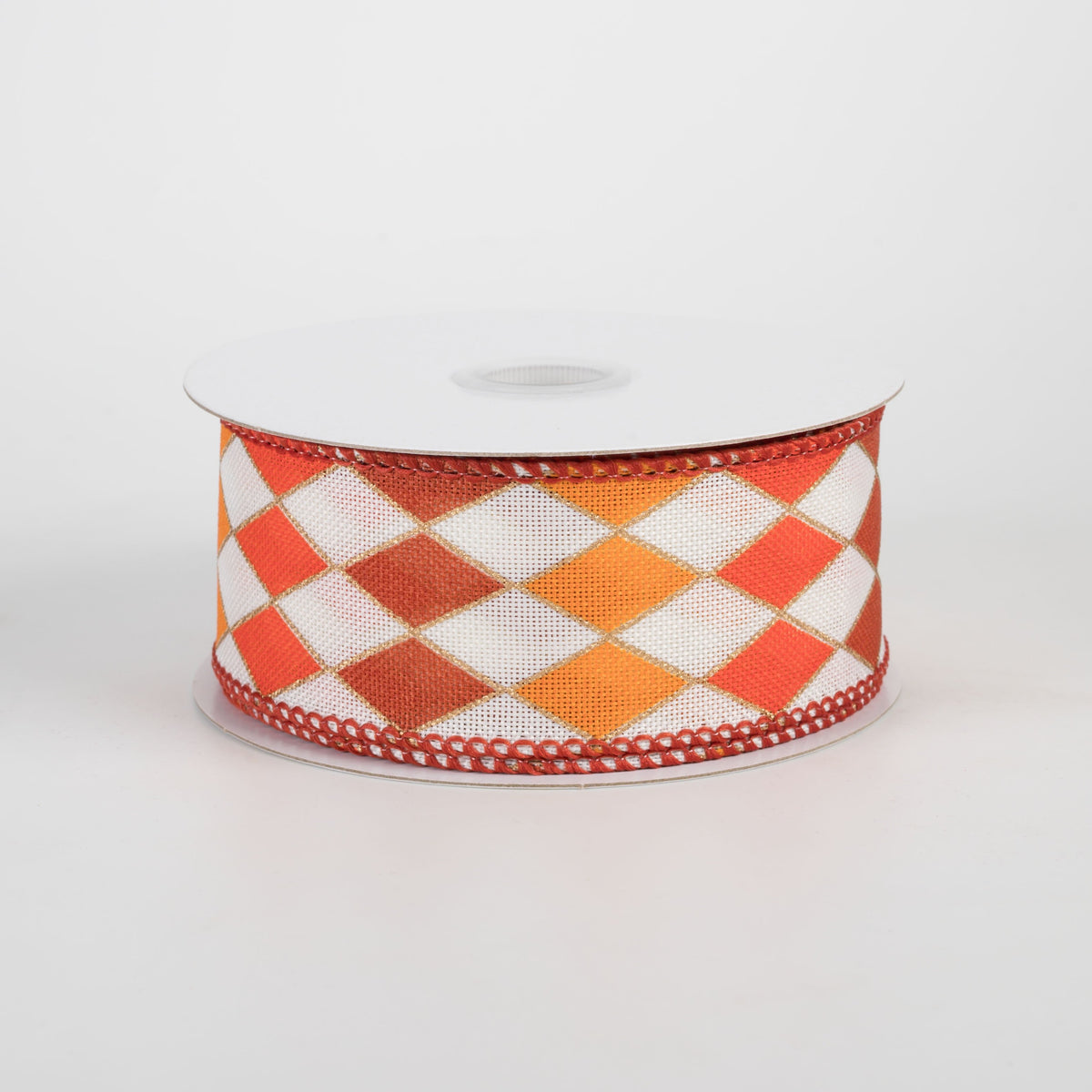 1.5" Linen Cascade Harlequin Ribbon: Rust & Orange on Ivory (10 Yards) Item Number: 61606-09-47