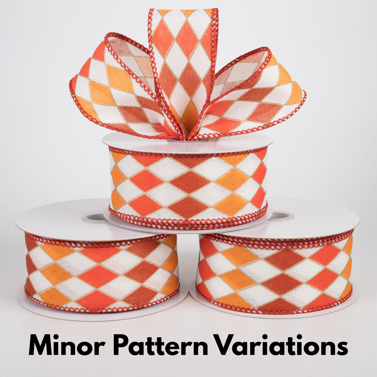 1.5" Linen Cascade Harlequin Ribbon: Rust & Orange on Ivory (10 Yards) Lifestyle Photo