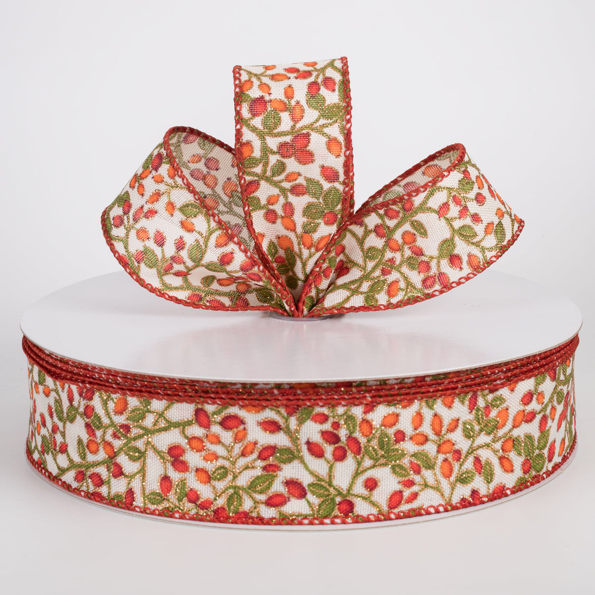 1.5" Linen Fall Berries Ribbon: Ivory (50 Yards) Lifestyle Photo