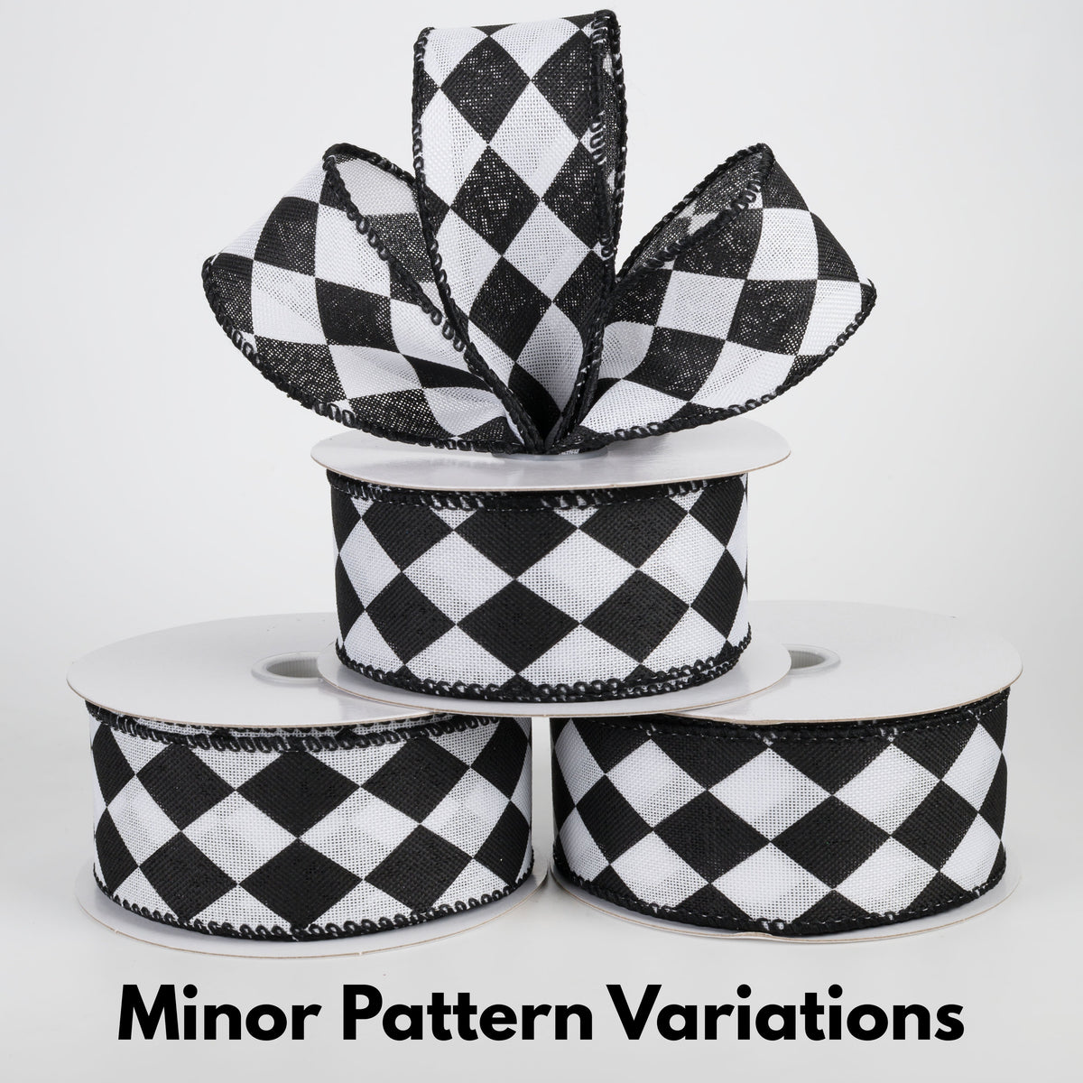 1.5" Linen Harlequin Print Ribbon: Black & White (10 Yards) Lifestyle Photo