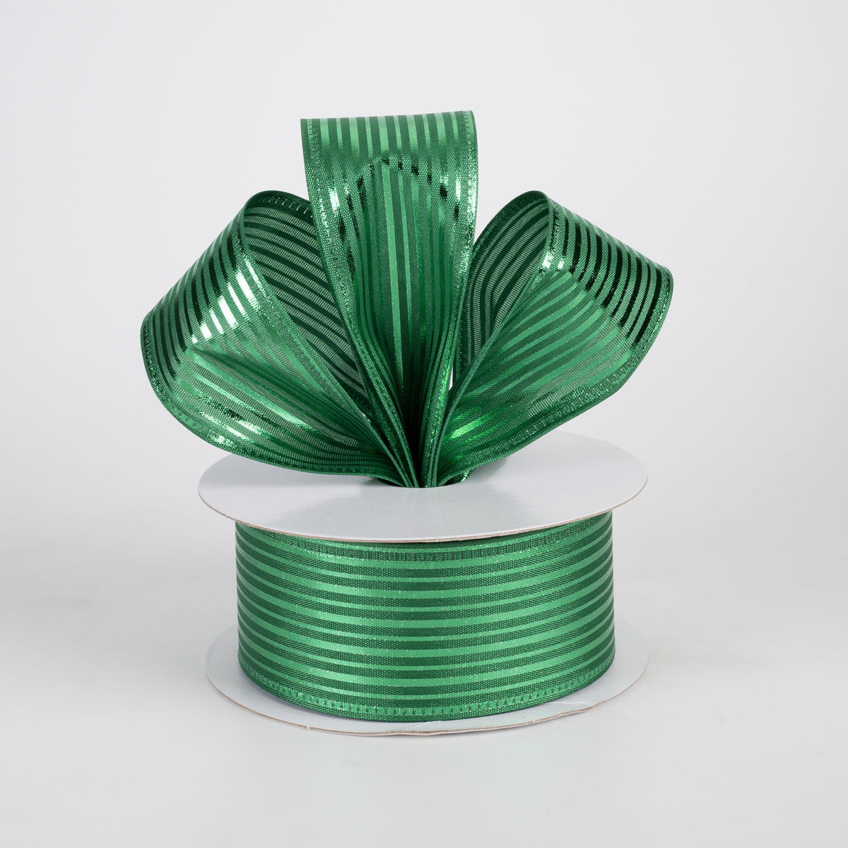1.5" Metallic Embossed Vertical Grain Satin Ribbon: Emerald Green (10 Yards) Lifestyle Photo