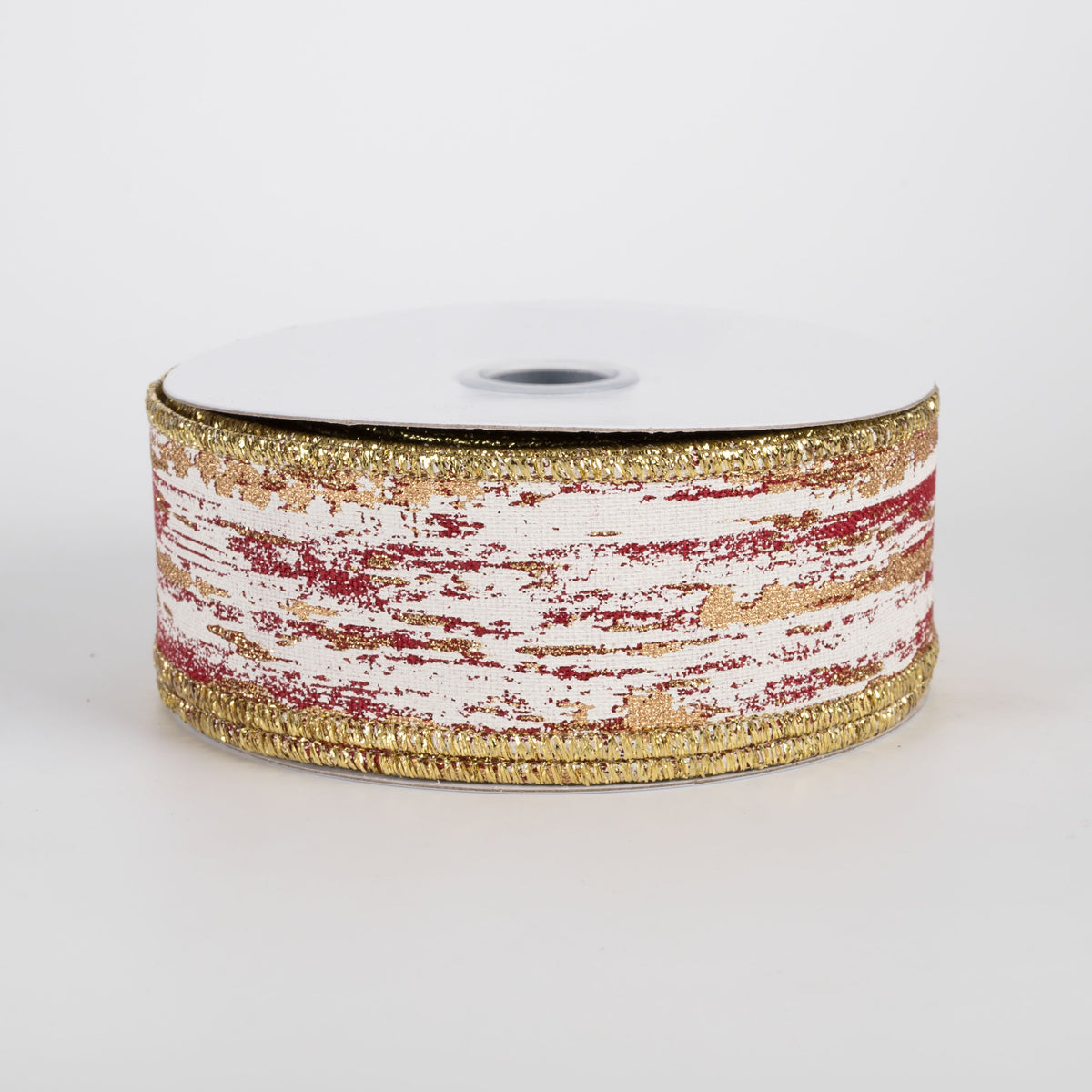 1.5" Metallic Glitter Streaks Ribbon: Cranberry, Cream, Gold (10 Yards) Item Number: RGH1532Y6