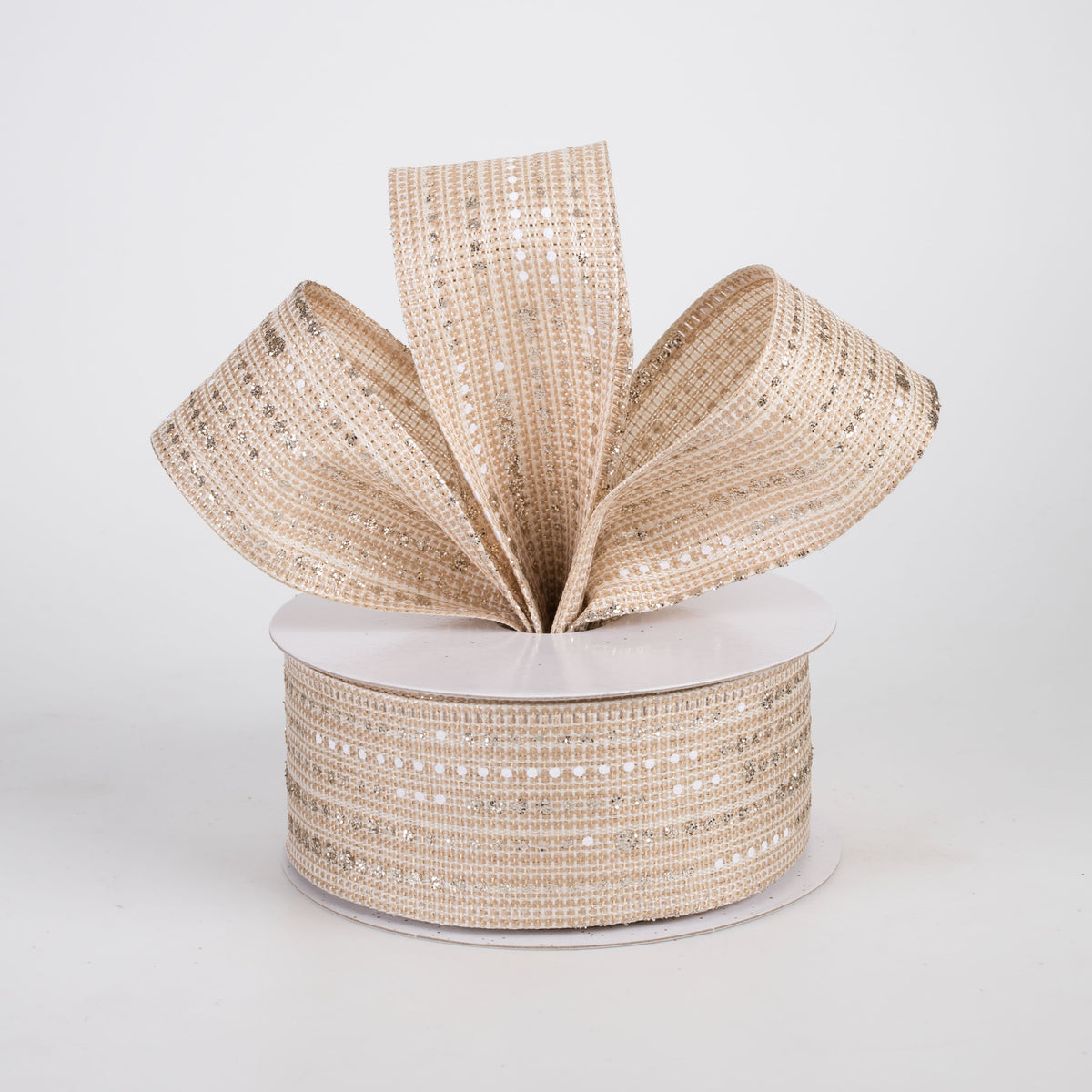 1.5" Metallic Linen Dotted Stripes Ribbon: Light Gold (10 Yards) Lifestyle Photo
