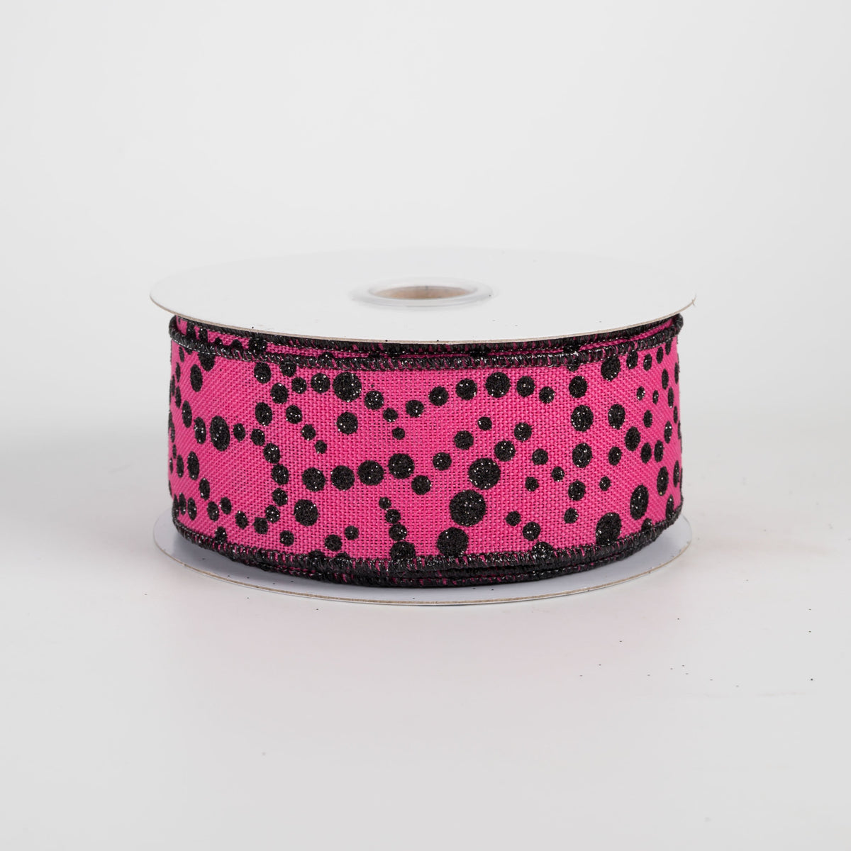 1.5" Mini Glitter Dots Ribbon: Black on Fuchsia Pink (10 Yards) Item Number: RGF171983