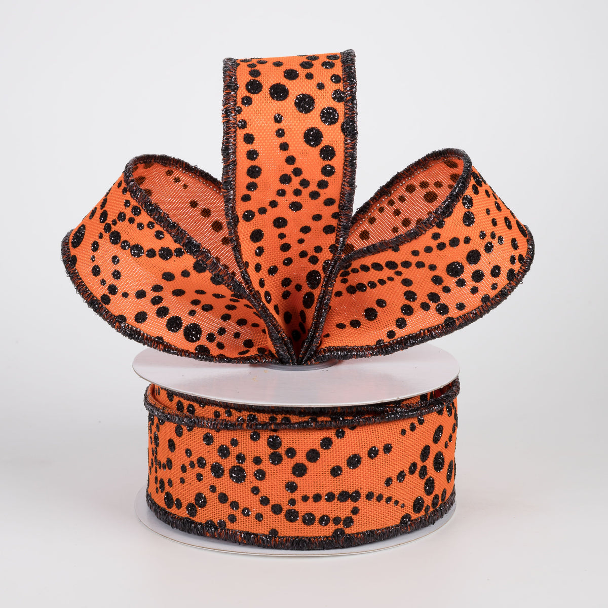 1.5" Mini Glitter Dots Ribbon: Black on Orange (10 Yards) Lifestyle Photo