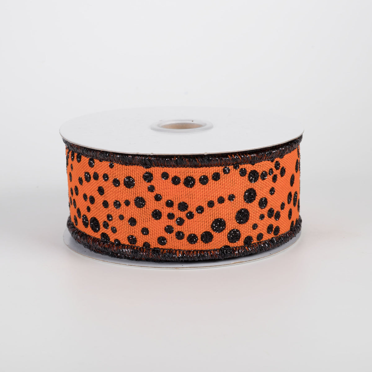 1.5" Mini Glitter Dots Ribbon: Black on Orange (10 Yards) Item Number: RGF171920