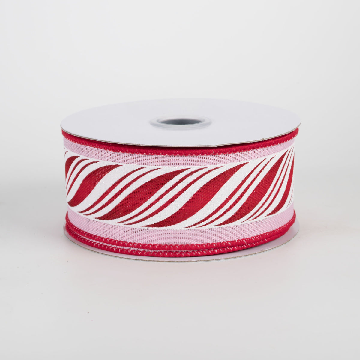 1.5" Peppermint Candy Cane Twist Ribbon: Red & White on Pink (10 Yards) Item Number: RGF174822