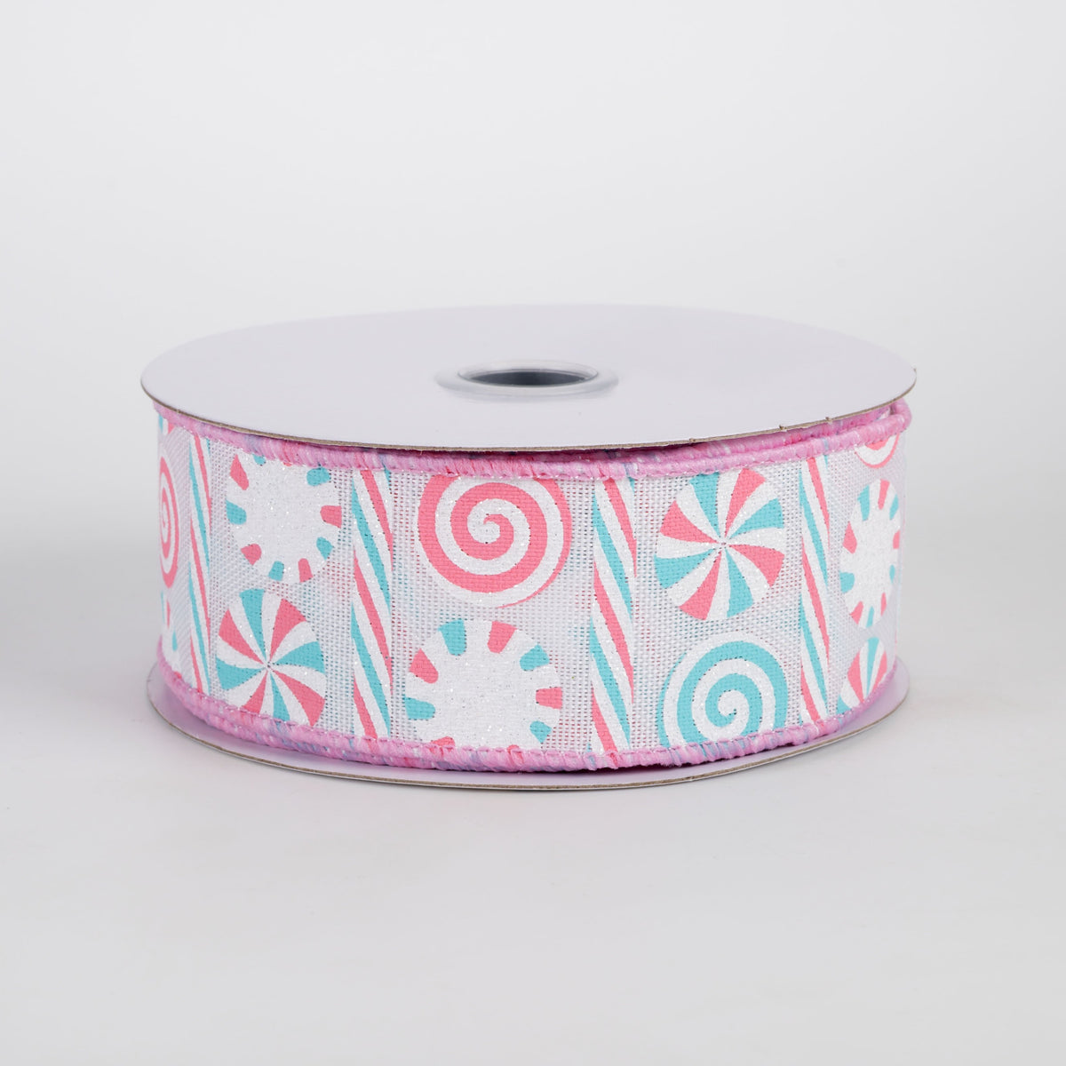 1.5" Peppermints & Peppermint Stripes Ribbon: White, Pink & Light Blue (10 Yards) Item Number: RGH1357RT