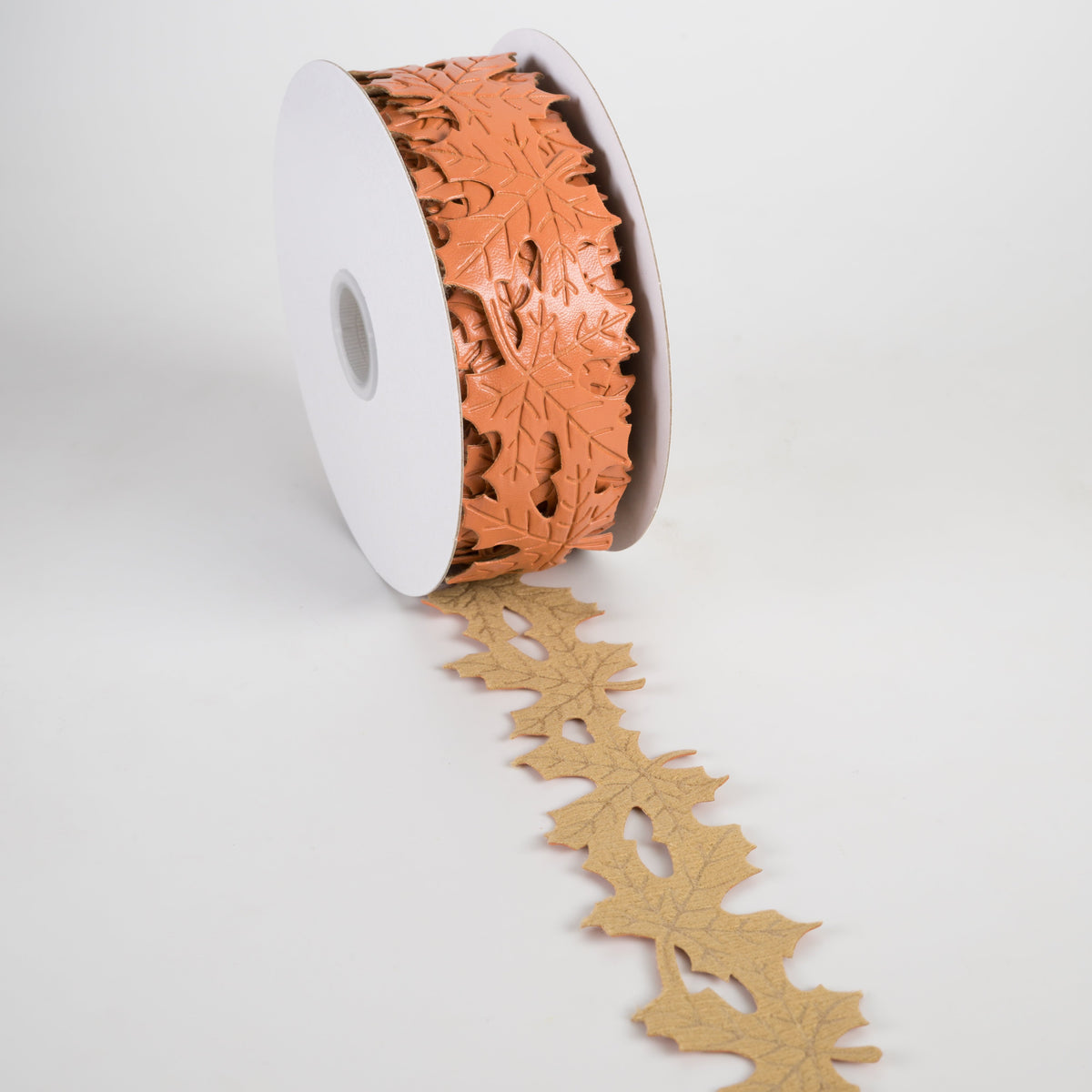1.5" Unwired Faux Leather Leaf Cutout Ribbon: Orange (10 Yards) detail photo 3