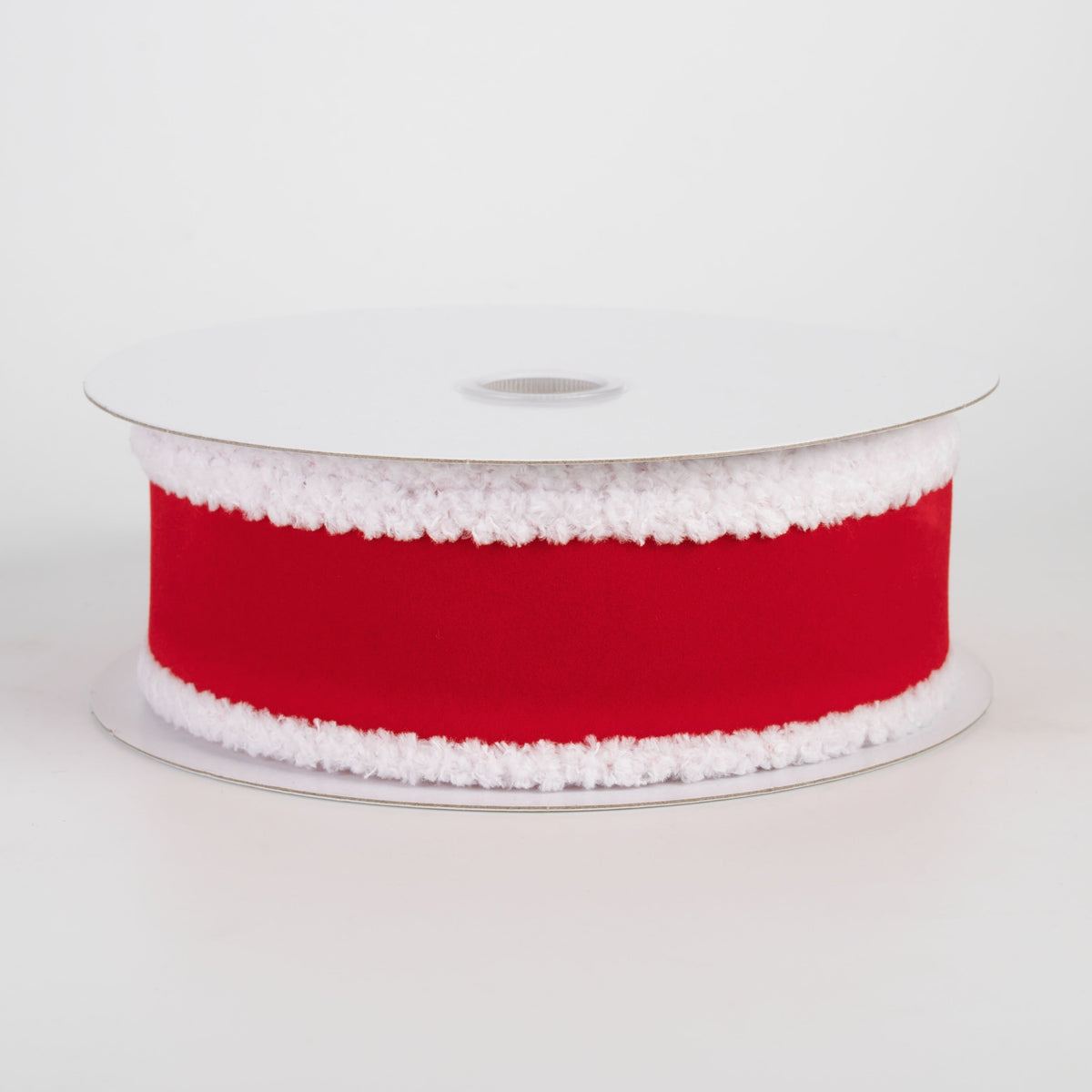 1.5" Velvet Super Fuzz Edge Ribbon: Red & White (10 Yards) Item Number: 72522-09-13