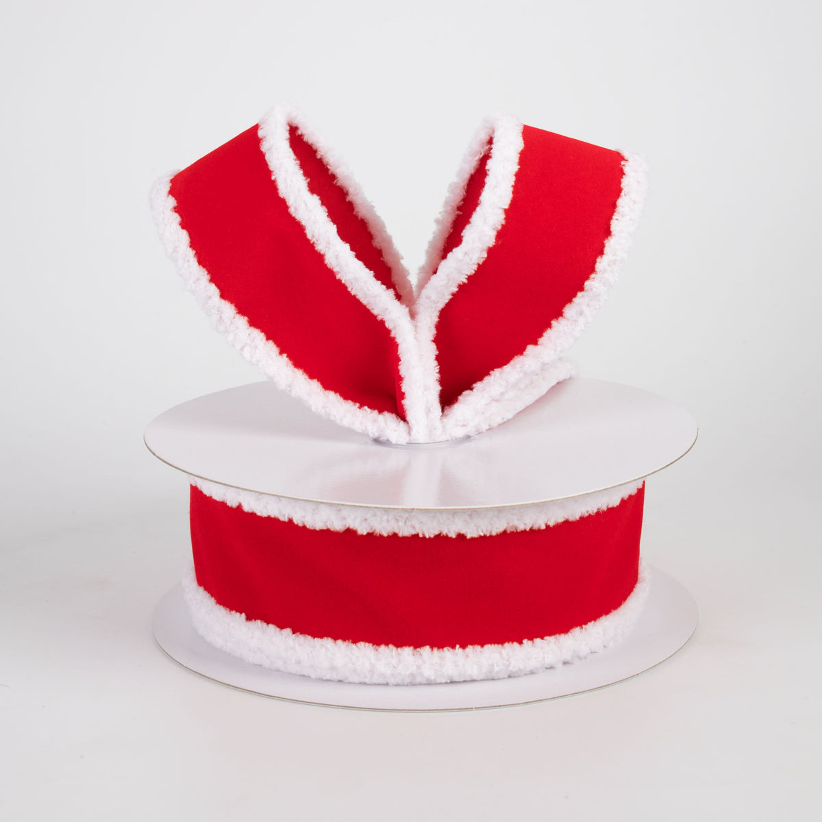1.5" Velvet Super Fuzz Edge Ribbon: Red & White (10 Yards) Lifestyle Photo