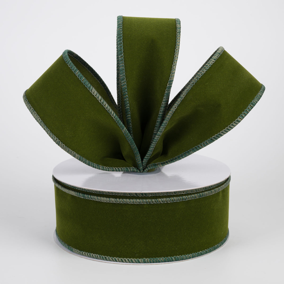 1.5" Wired Velvet Ribbon: Dark Moss Green (10 Yards) Lifestyle Photo