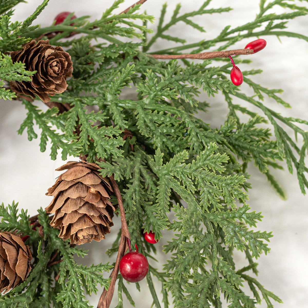 1.5" Wispy Cypress Pine with Berries & Cones Candle Ring detail photo 3