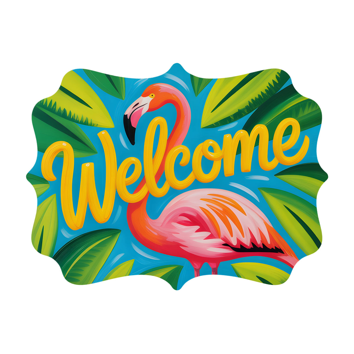 10.5" Bracket Waterproof Sign: Tropical Flamingo Welcome Item Number: CD1360NH-105