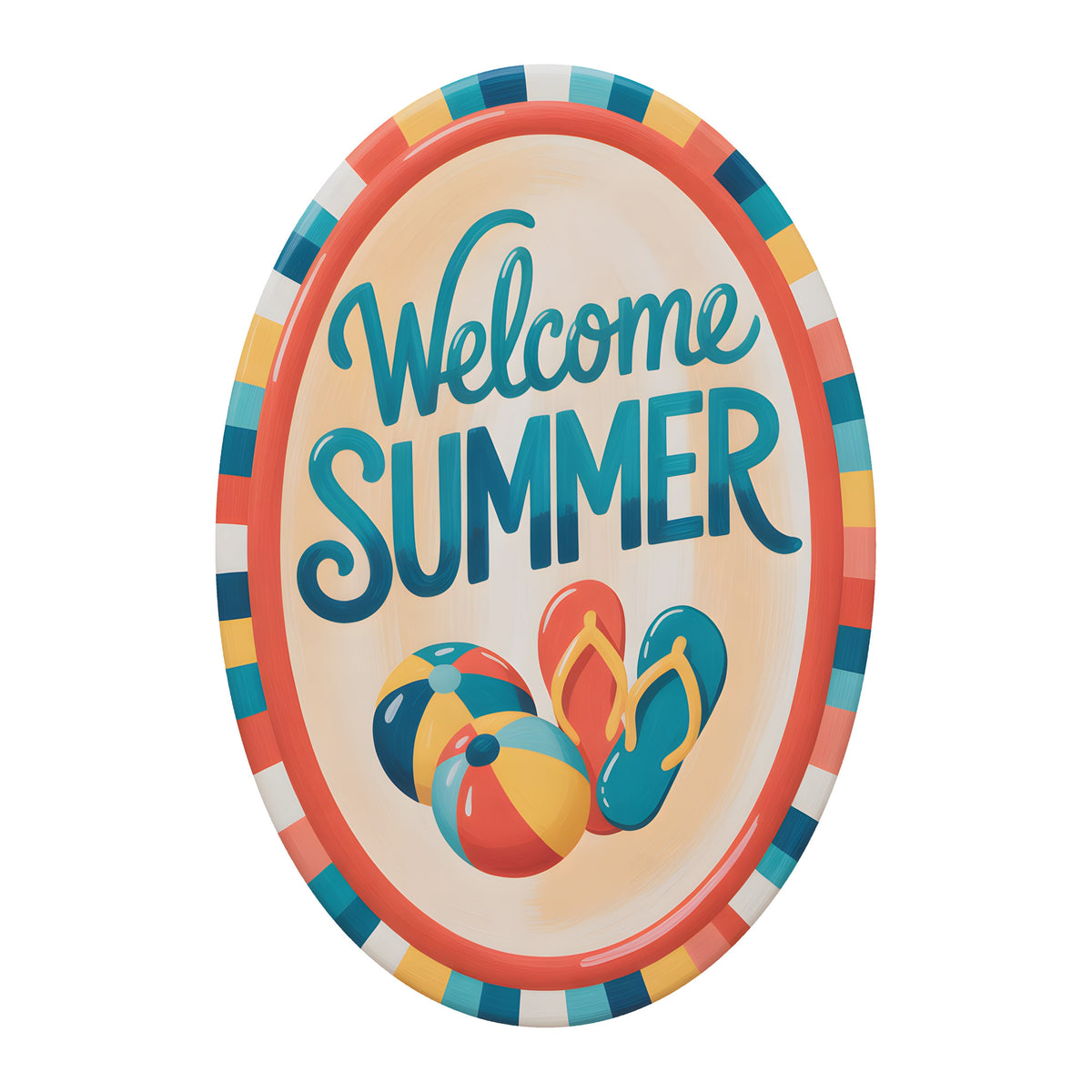 10.5" Oval Waterproof Sign: Welcome Summer Flip Flops Item Number: CD1265NH-105