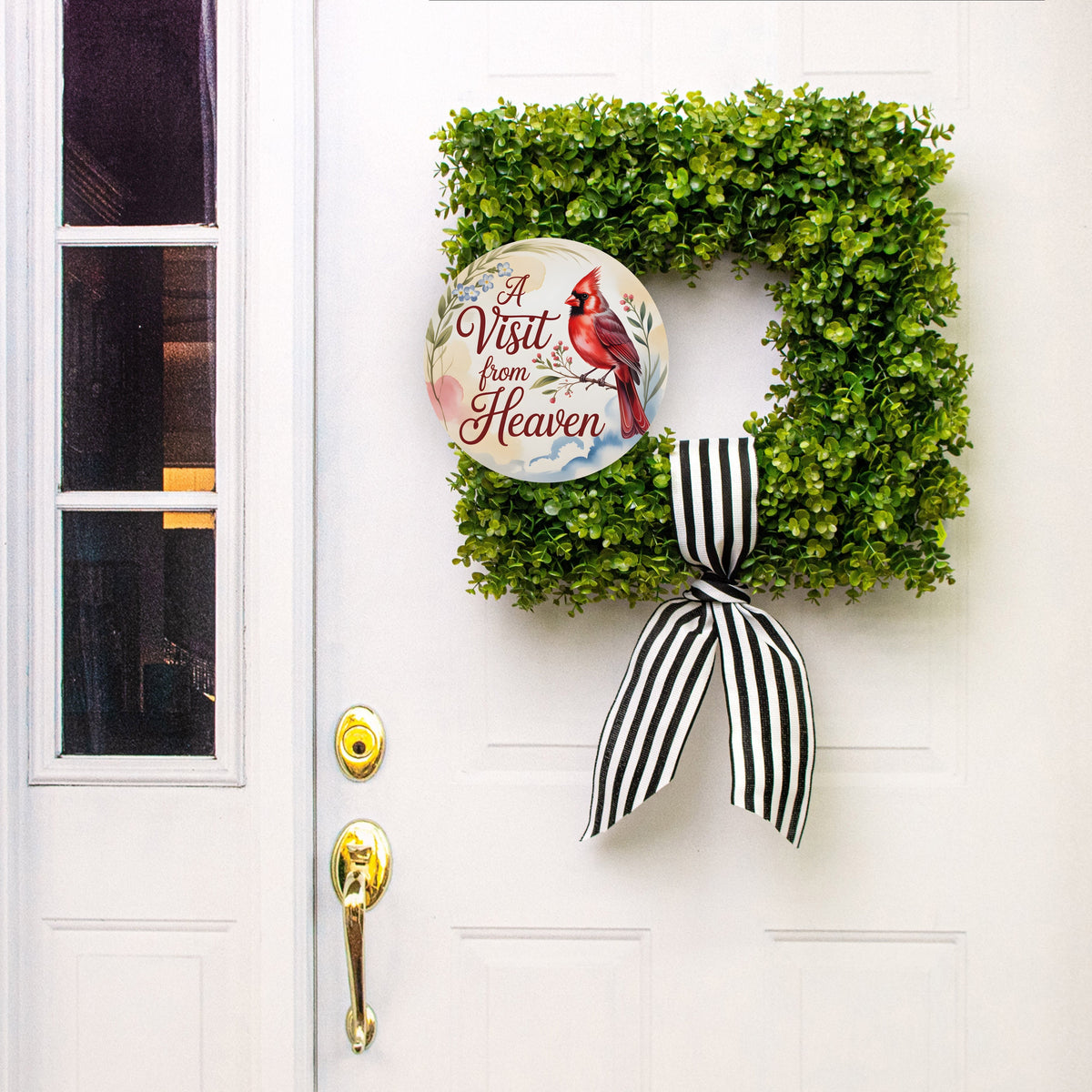 10.5" Round Waterproof Sign: Cardinal Visit From Heaven Memorial  Lifestyle Photo
