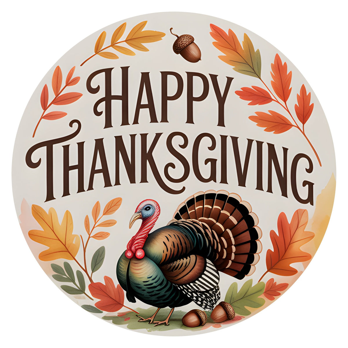 10.5" Round Waterproof Sign: Happy Thanksgiving Turkey Autumn Leaves Item Number: CD1422NH-105